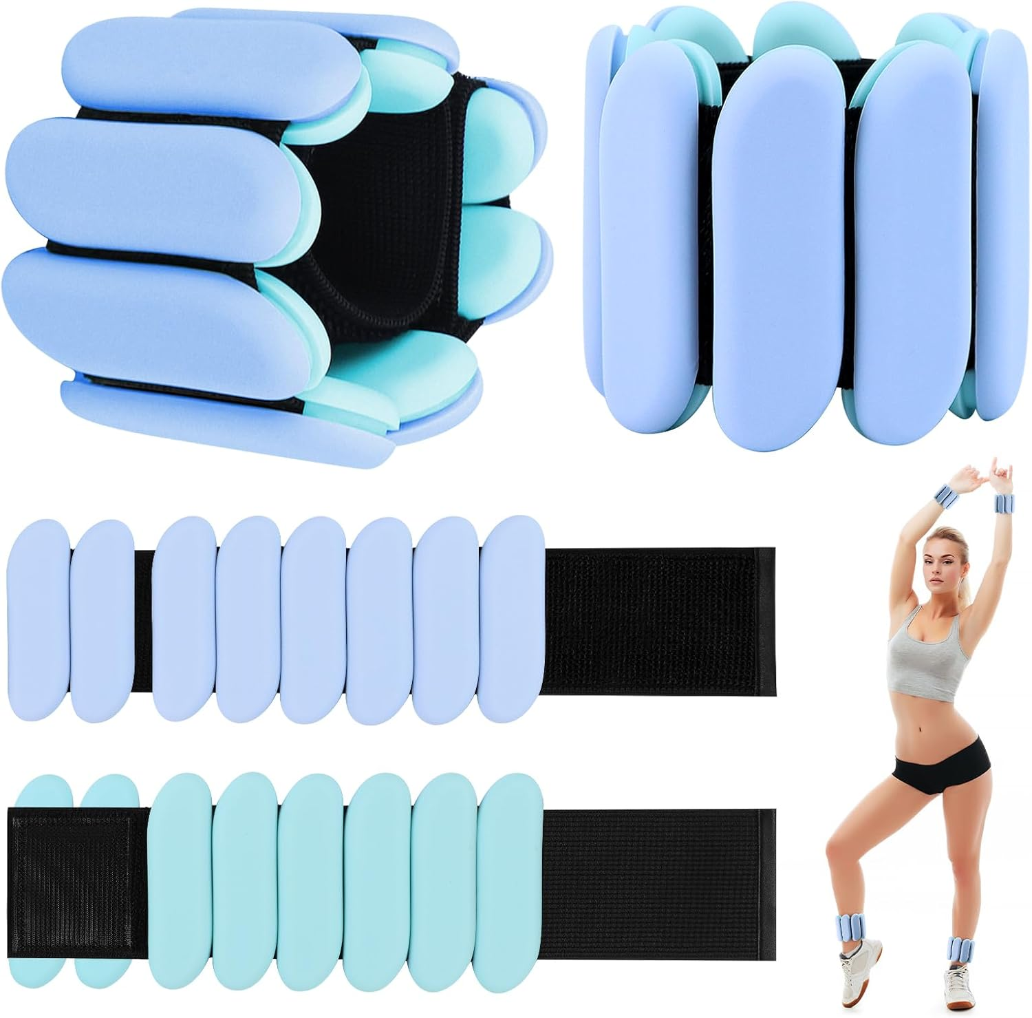 Wrist Weights - 1 Pair (1 Lb Each) | Adjustable Wearable Wrist Ankle Weights, Silicone Wrist Bangles Leg and Arm Weights for Women | Yoga, Dance, Pilates, Swimming, Walking and Gym