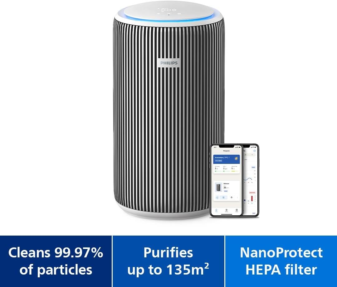 Philips Air Purifier 3200 Series, HEPA Nanoprotect + Active Carbon Filter, CADR 520M&sup3;/H for 135M&sup2; Allergy Sufferers, Ultra-Quiet, Intelligent and Energy Efficient, Silver (AC3220/10) - Dark Slate image number 4