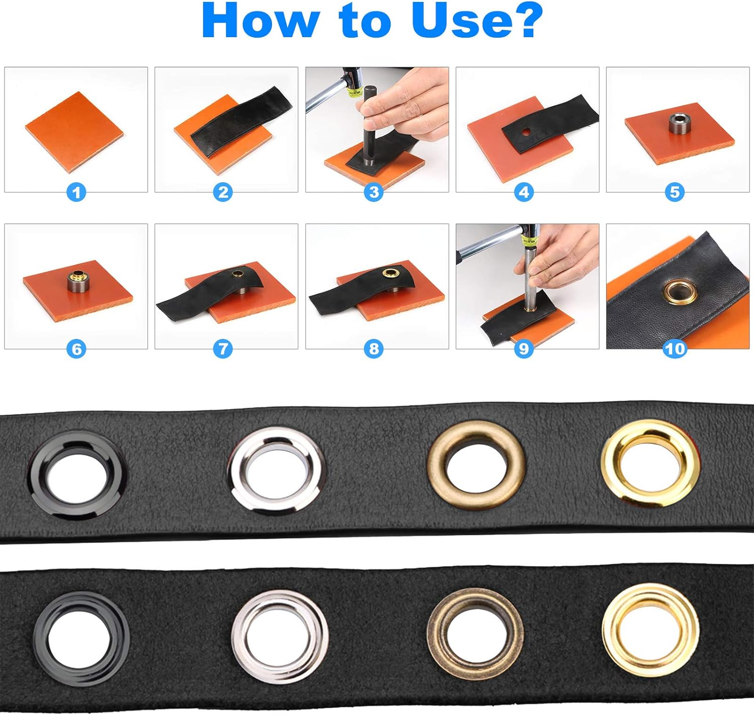 Glarks 164Pcs 1/2 Inch Grommets Eyelets with Tool Sets, 160Pcs 4 Colors Grommets Eyelets with 4Pcs Installation Tools for Fabric, Canvas, Curtain, Clothing, Leather Repair and Decoration - Gun-Black Grommets Eyelets With Tools image number 7