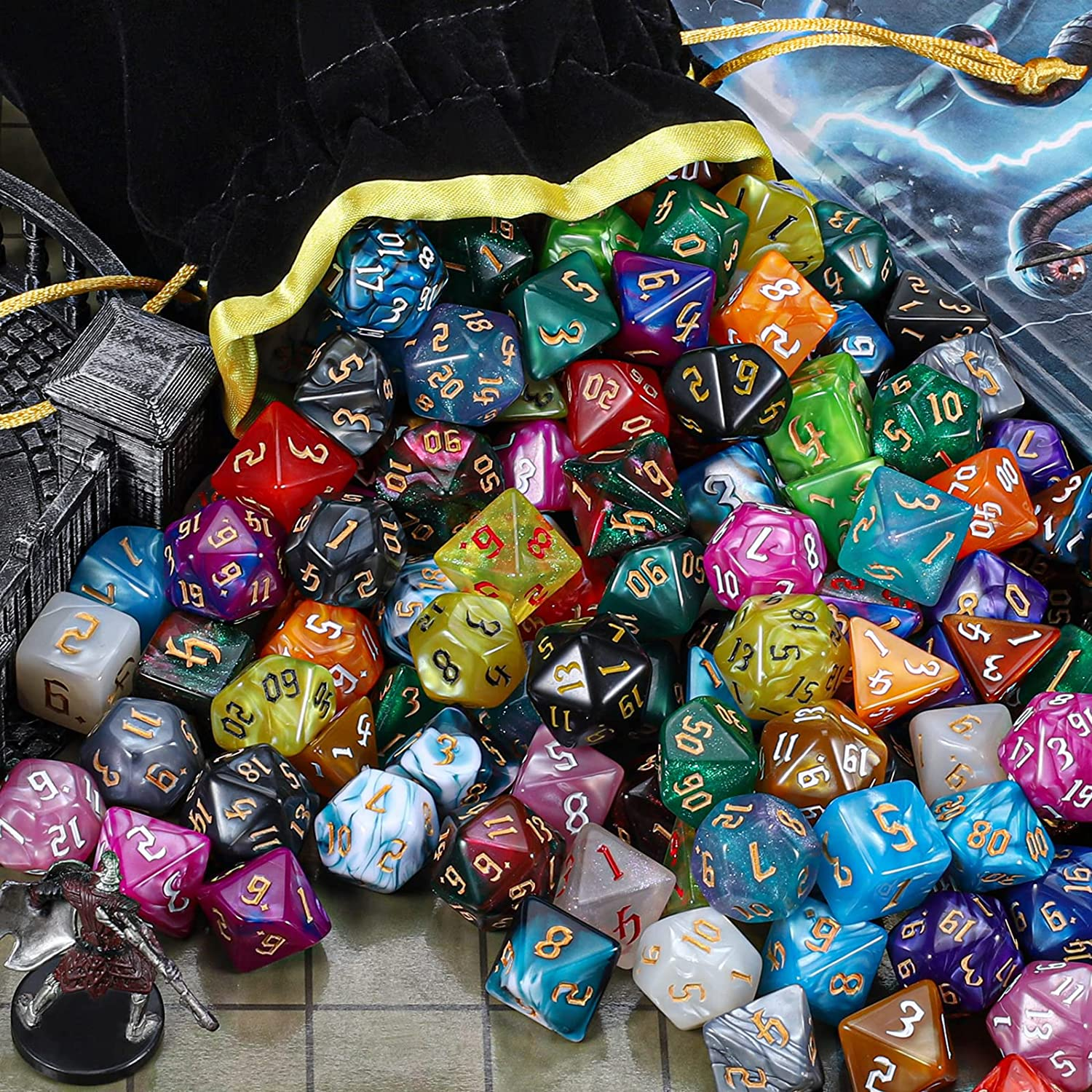 DND Dice Sets - 26 X 7 Polyhedral Dice (182Pcs) with a Large Drawstring Bag Great for Dungeons and Dragons, Role Playing Table Game image number 4