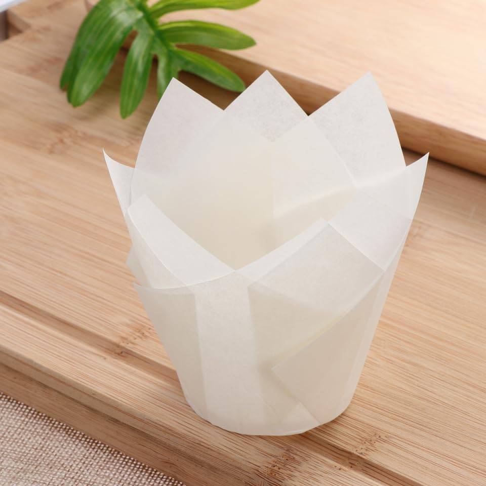 Alipis Elegant Tulip Cake Cup Liners Pcs Baking Cups White Grease Parchment for Cupcake Displays image number 3