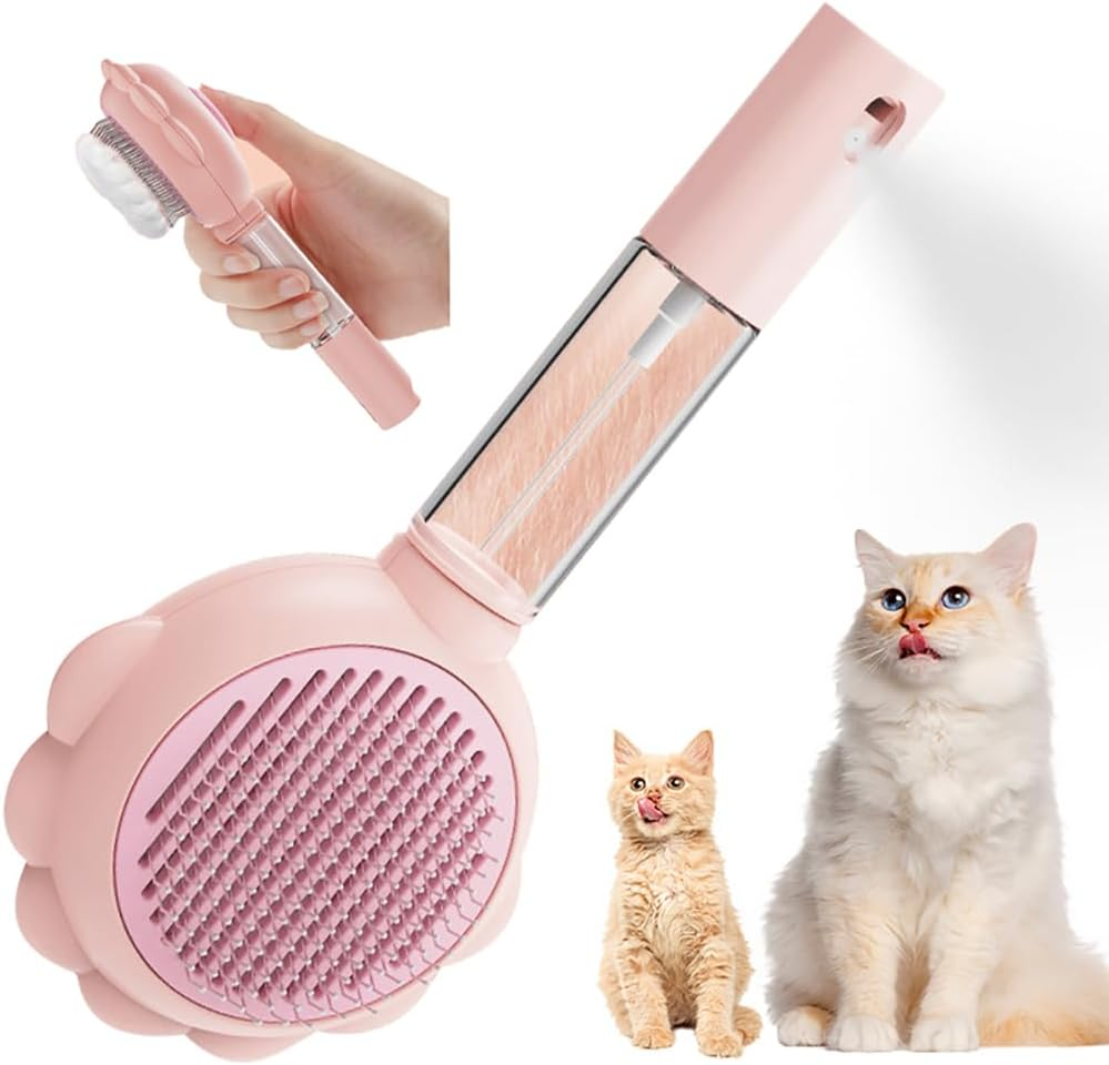 Self-Cleaning Spray Cat Brush for Shedding, Deshedding Dog Spray Brush with Water Spray & One-Click Hair Release for Long/Short Haired Animals (Pink) image number 3