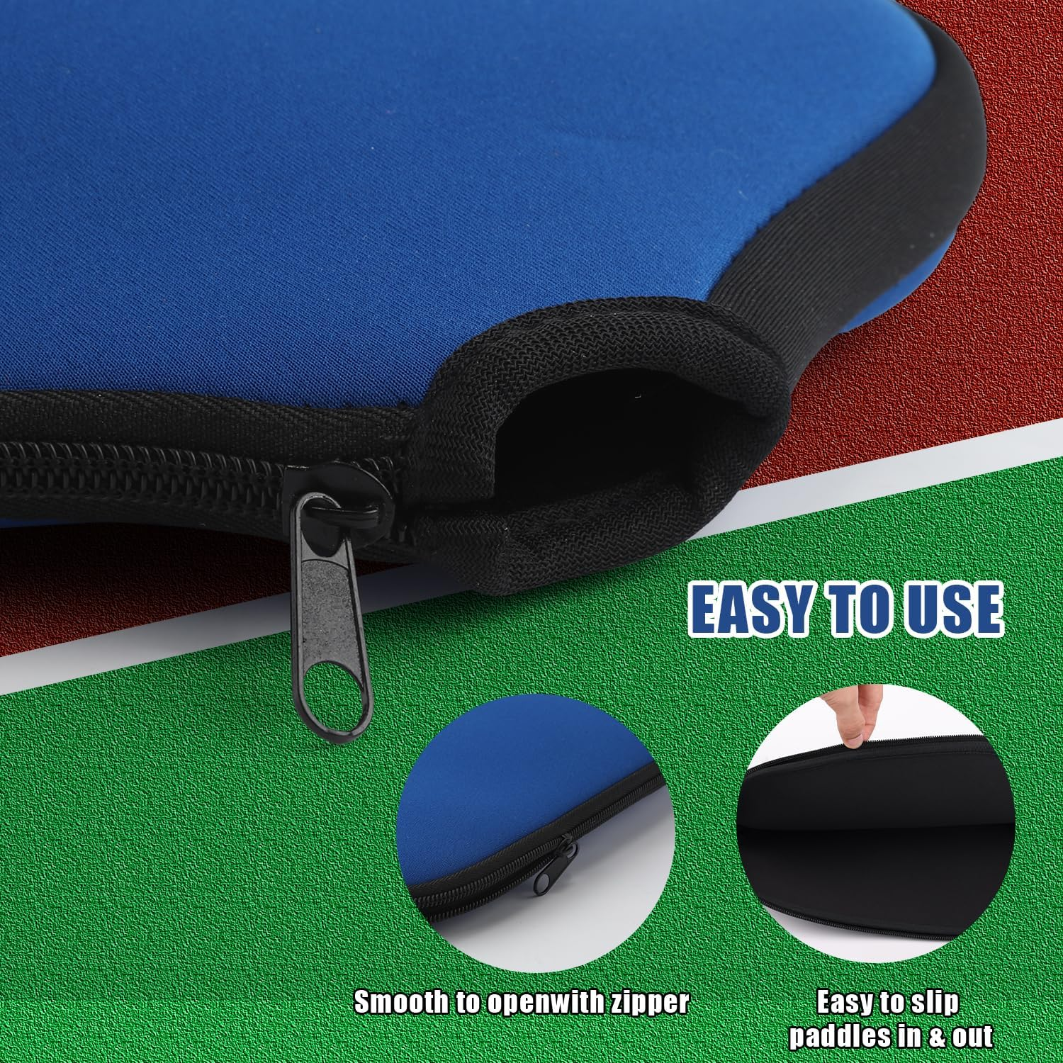 2Pcs Pickleball Paddle Covers, Waterproof Neoprene Pickle Ball Covers Protective Pickleball Racket Holder Sleeve with Zipper Fits Most Paddle Racket (Blue)