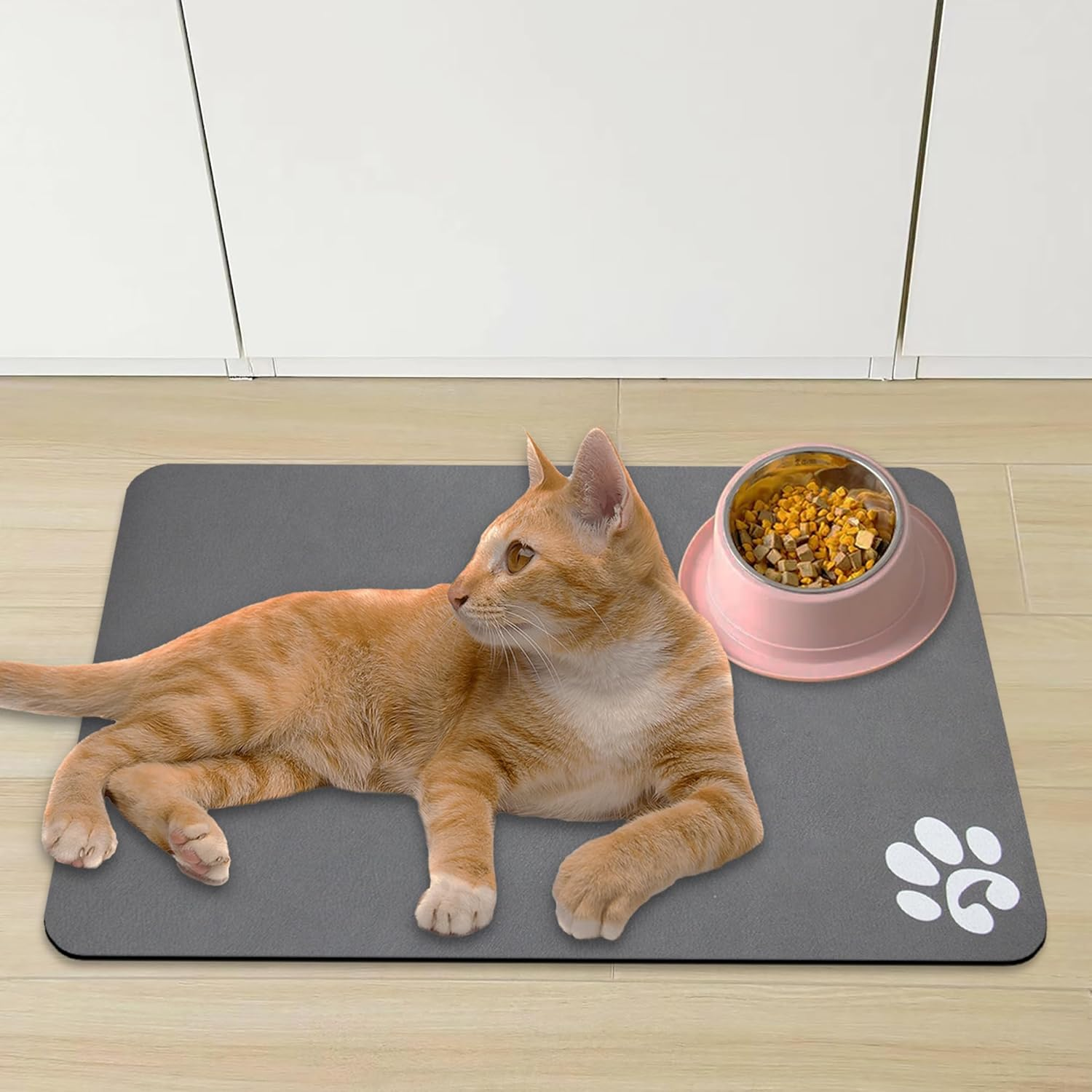 YCT Pet Cat Food Mats - Non-Slip Super Absorbent, 18.1 X 11.8 Inches, Dark Grey image number 3