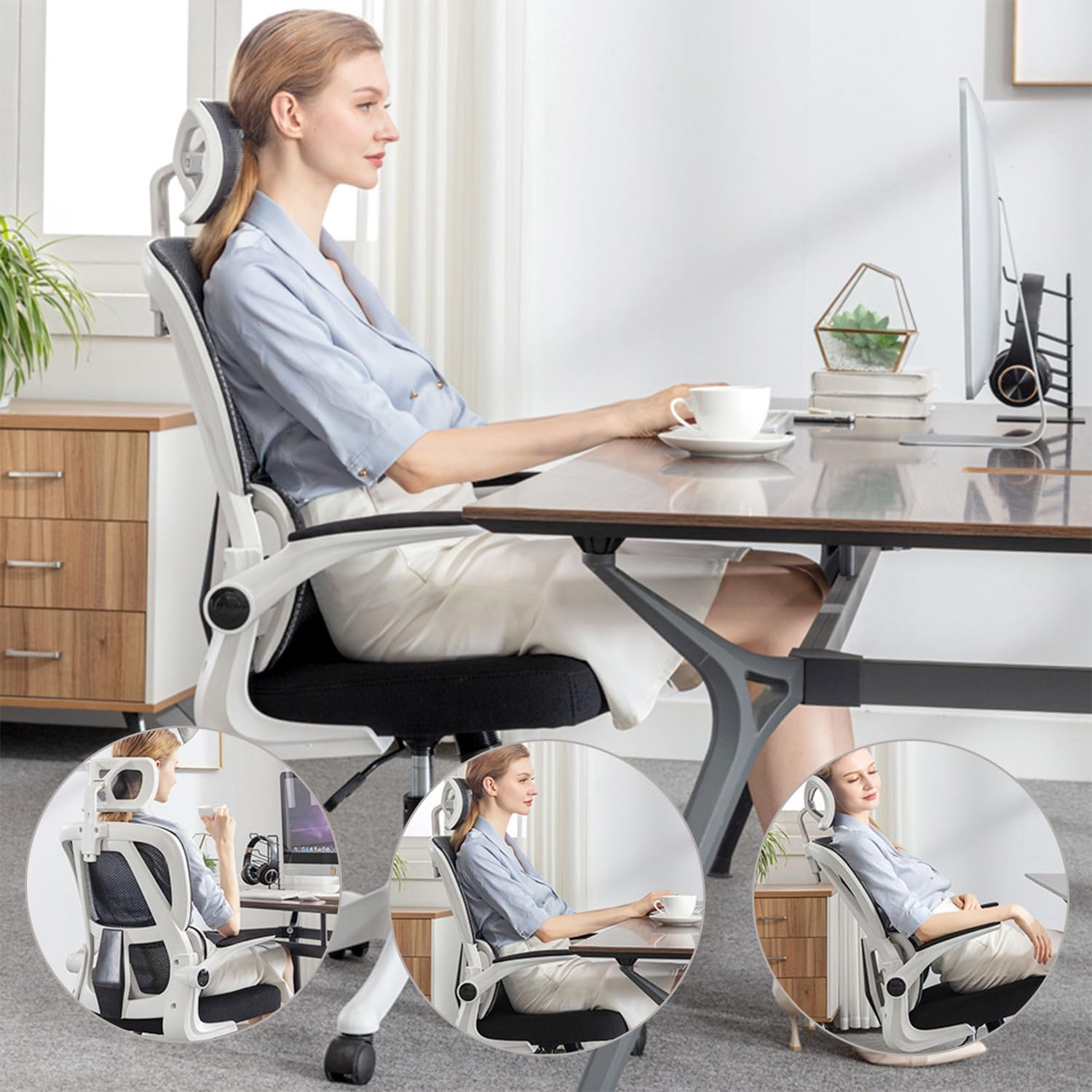 Uandhome Office Chair,Ergonomic Desk Chair,Home Office Desk Chair with Adjustable Headrest & Armrests,Computer Desk Chair,Comfortable Lumbar Support,Breathable Cushion for Home,Meeting(Black) image number 6