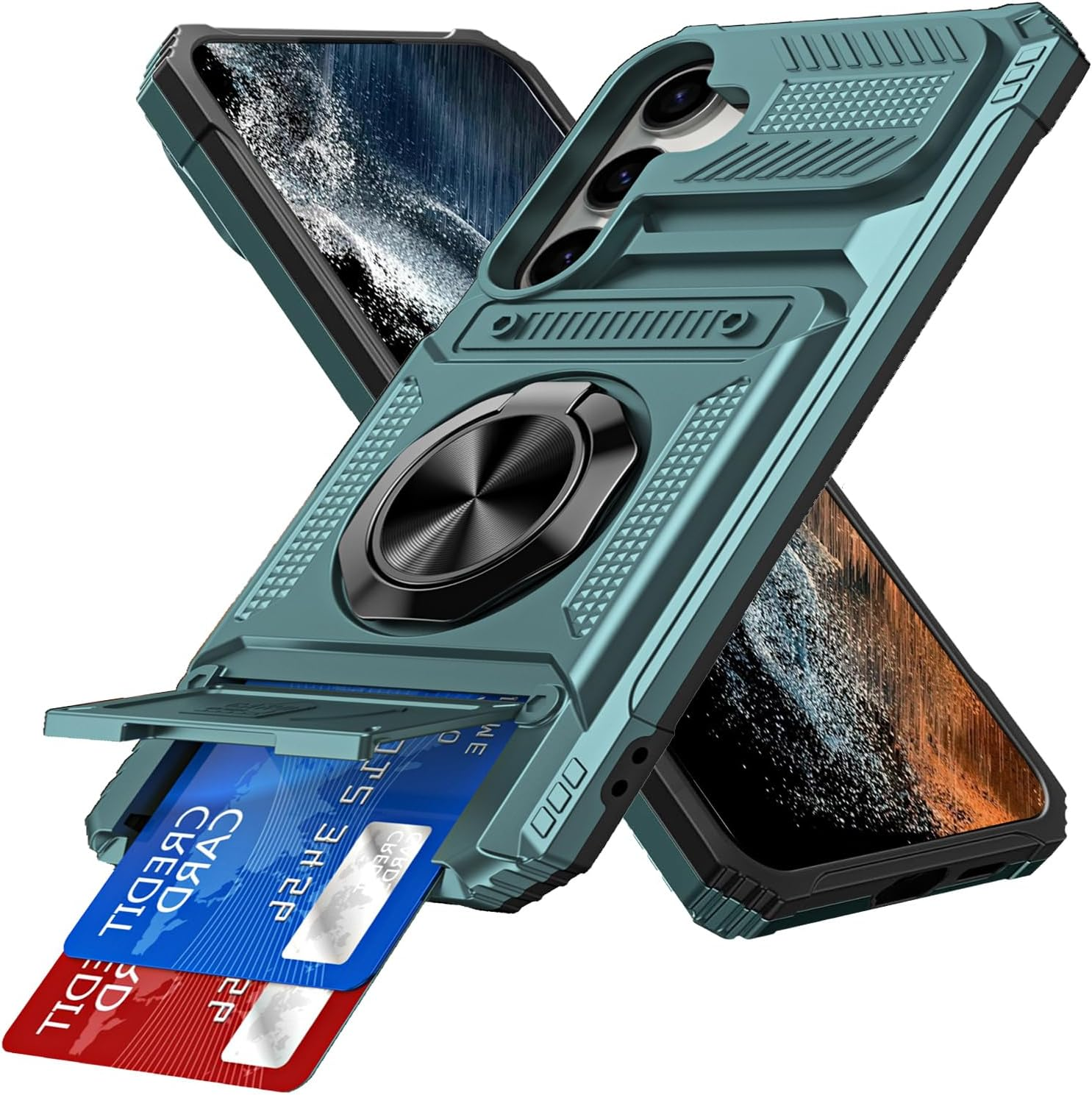 SIYOPINPFY Wallet Mobile Phone Case for Samsung Galaxy A35 5G Case with 2 Card Holders, 360&deg; Ring Stand, Heavy Duty, Shockproof, Robust Full Body Bumper Case for Samsung A35 5G, Black LM