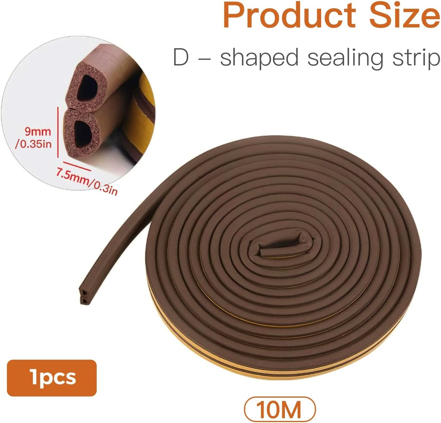 Window and Door Seal Strip 10M, Self Adhesive Weather Stripping, Brown D Profile Rubber Tape for Draft Stopper, Soundproofing and Insulation for Doors and Windows, Suitable for 5-7Mm Gaps image number 2