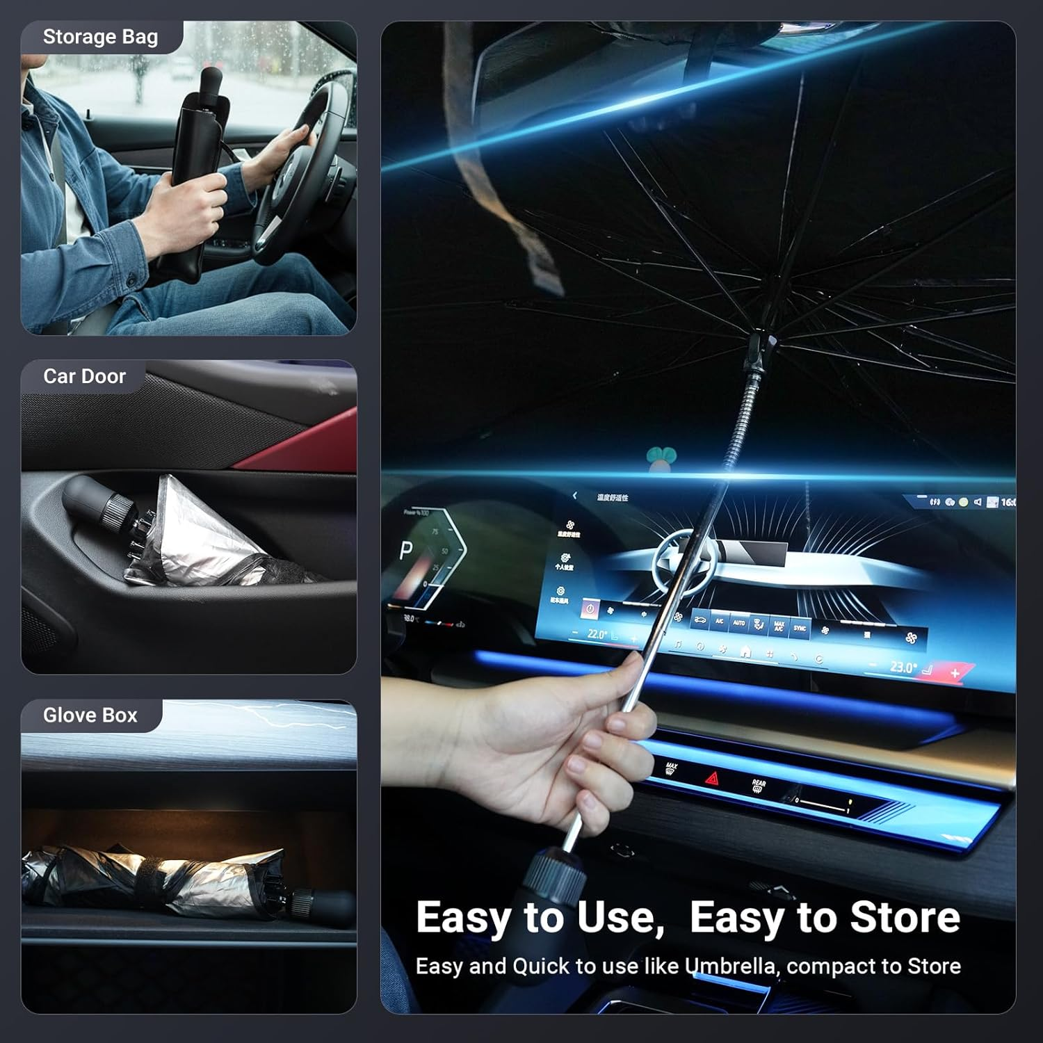 LIWEGHT Car Windshield Sunshade Umbrella - 5 Layers UV Block Coating, Protect Your Car from Sun Rays and Heat Damage, Keep the Car Cool and Comfortable, Suitable for Car and SUV Windshields（140X80Cm）