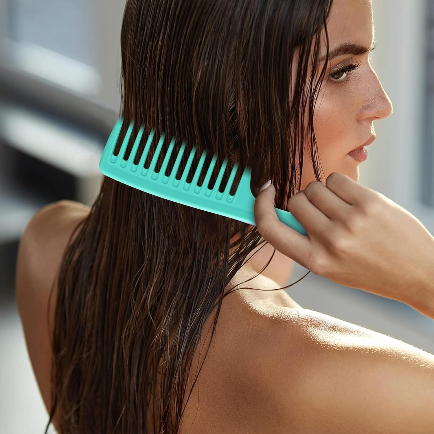 Two Set Large Wide Tooth Comb Detangling Wet or Dry Hair Combs Shower Comb for Women,Men,Hair Styling Brush for Natural Hair,Curly Hair,Long Hair (Cyan, One Size) image number 1