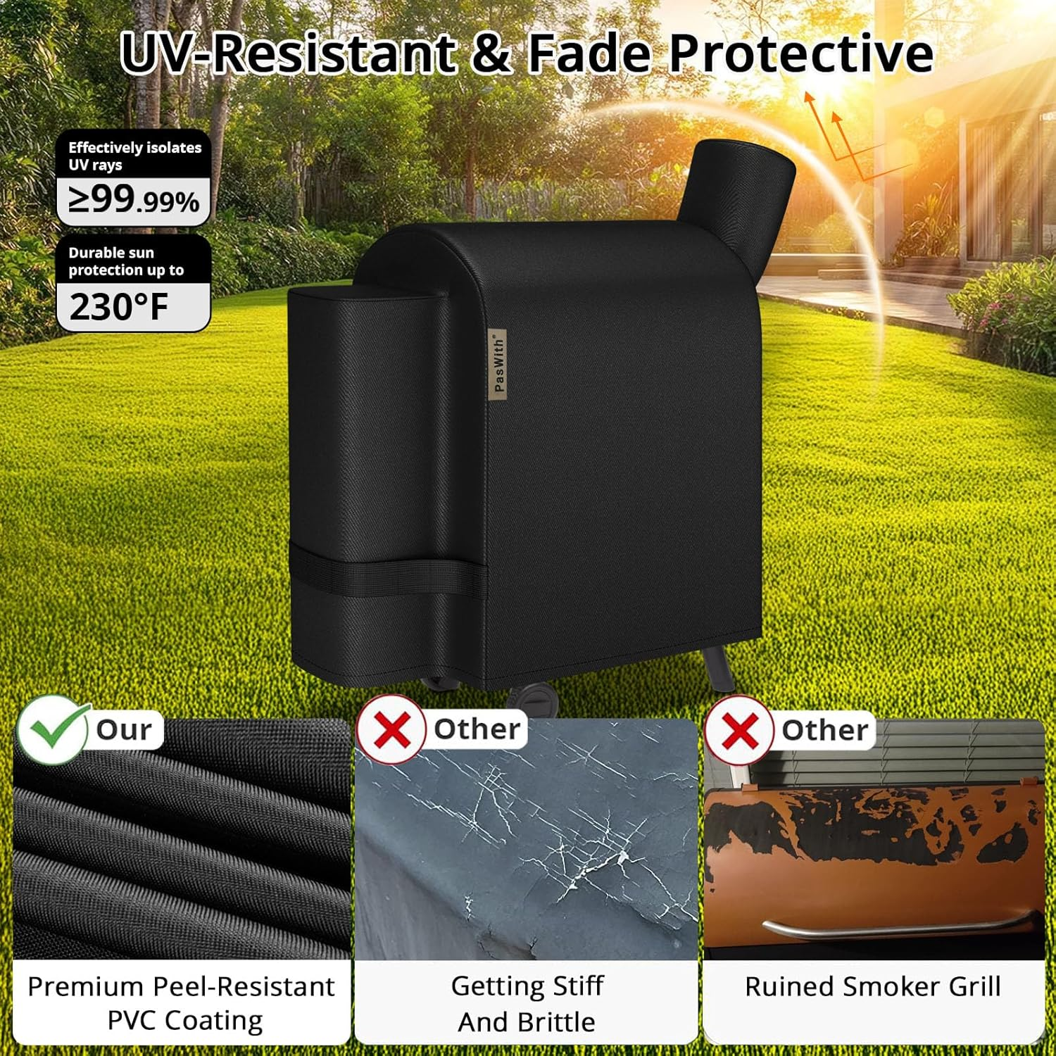 Grill Cover for Traeger Pro 22/575 Series BAC503,[900D Heavy Duty] Wood Pellet Smoker Cover for Traeger Pro 575, Lil'Tex Elite,Eastwood,Black image number 5