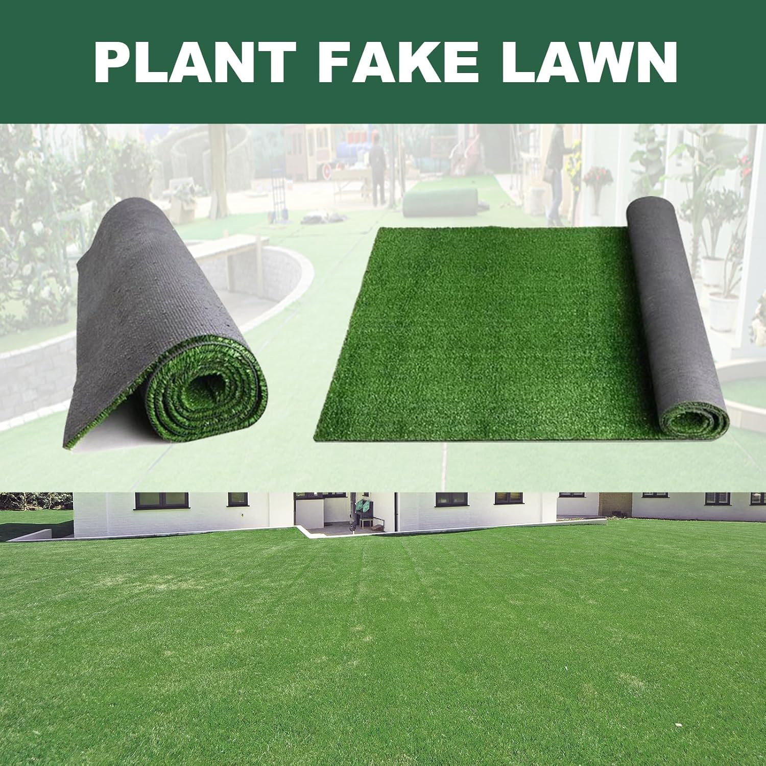 MSKIRA Artificial Turf Rug Synthetic Turf Artificial Grass 15Mm 2X5M/10SQM Green Plastic Fake Grass Plant Lawn Flooring Outdoor for Garden, Lawn, Patio, Playground ((W X L):2M X 5M(10Sqm)) image number 1