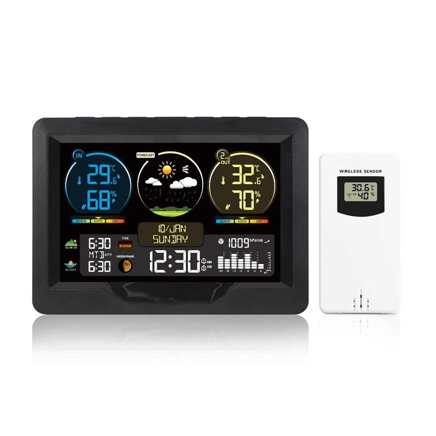 Wireless Weather Station Digital Home Temperature Humidity Meter Sun Time Tide Moon Phase Barometer Clock Forecast Trend Sesnor image number 5