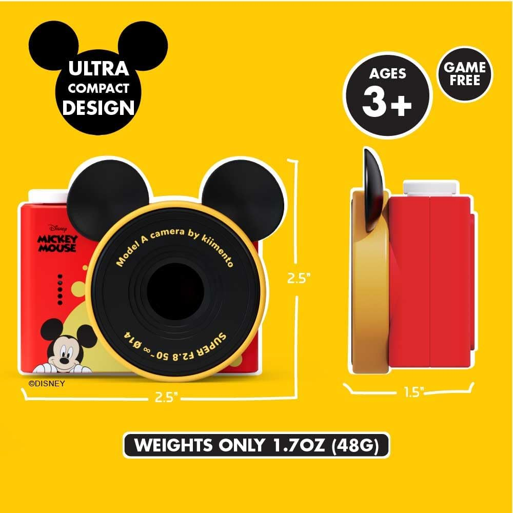Mickey Mouse Mini Kids Toy Digital Camera & Video Camcorder for Ages 3-5, Teens and Adults, Selfie Lens, 20+ Filters, 12MP, 32GB, 1.55" Screen, Hand Made Strap - Model a by Kiimento image number 2