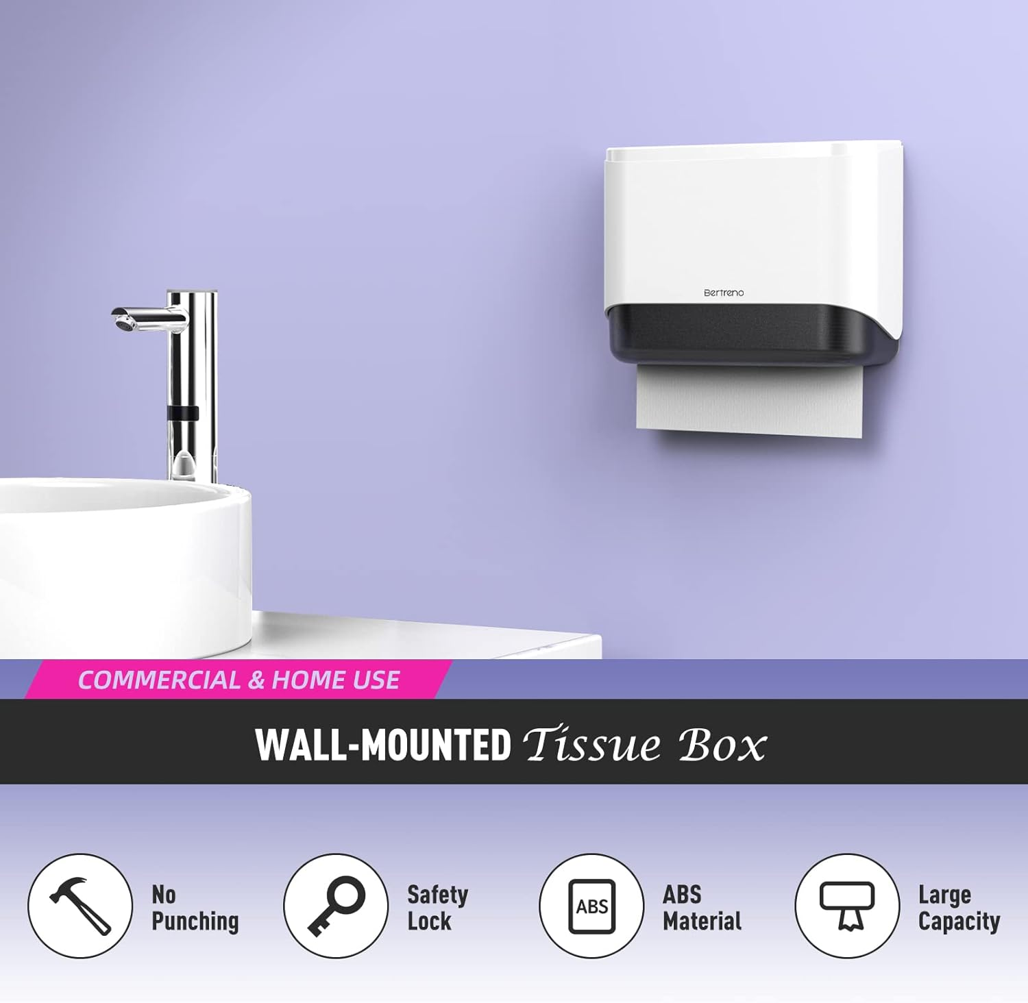 Bertreno Commercial Paper Towel Dispenser Wall Mount Paper Towel Holder Large Capacity 200 Multifold/Trifold/C Fold Hand Towel Dispenser Bathroom Tissue Dispenser (White) - Grey image number 7