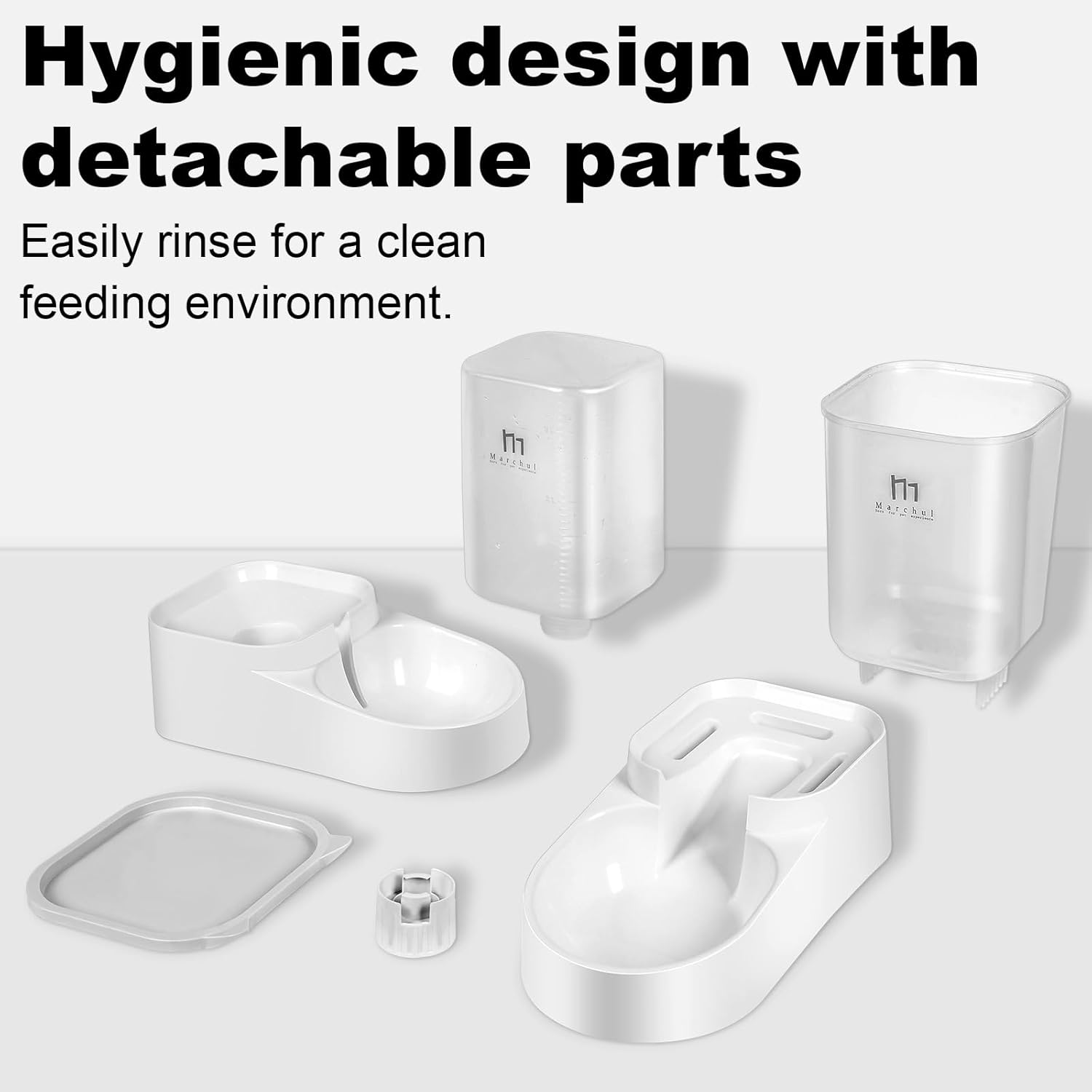 Marchul Pet Feeder and Water Dispenser Set, Automatic Gravity Cat Food Dispenser and Water Bowl, Dog Feeder with Scoop Sponge Brush, Big Capacity 3.8L image number 5