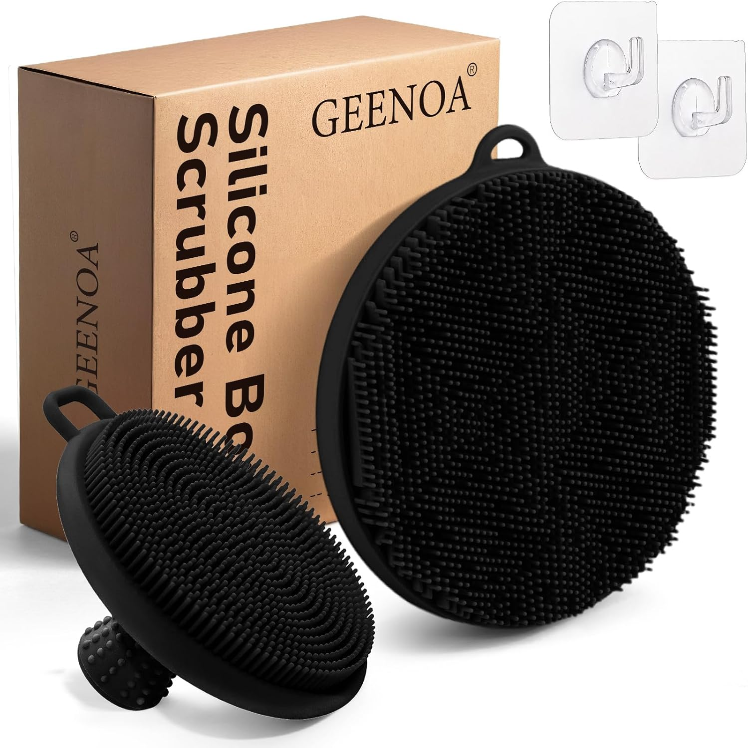 GEENOA Silicone Body Scrubber for Shower, Hygienic Silicone Loofah with Waved Bristles and Non-Slip Handle, Durable Body Buffer Shower Scrubber for Gentle Exfoliating & Lathering(Black)