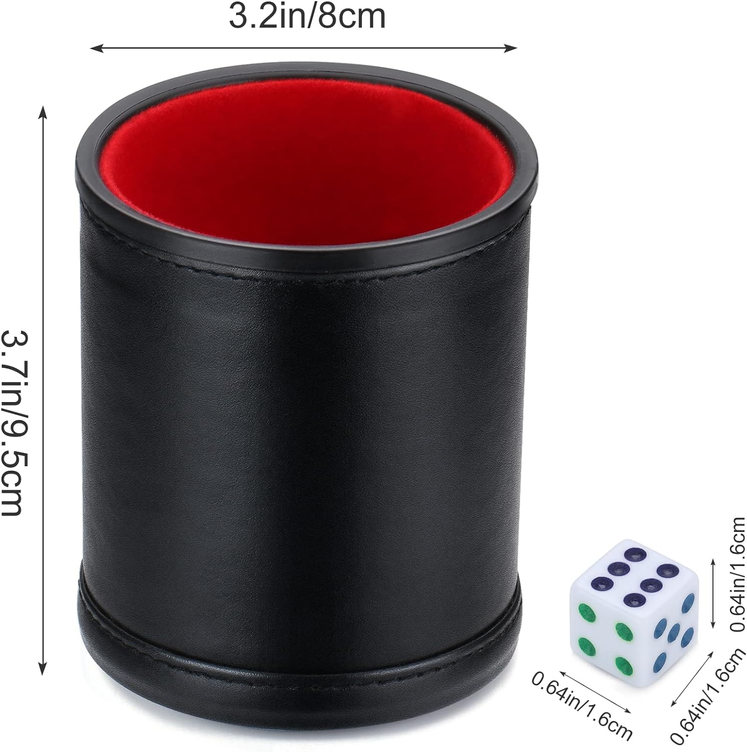 C&Xanadu - Felt Lined Professional Dice Cup - Quiet, Includes 6 White with Black Dot Dice, Ideal for Yahtzee & Craps image number 1