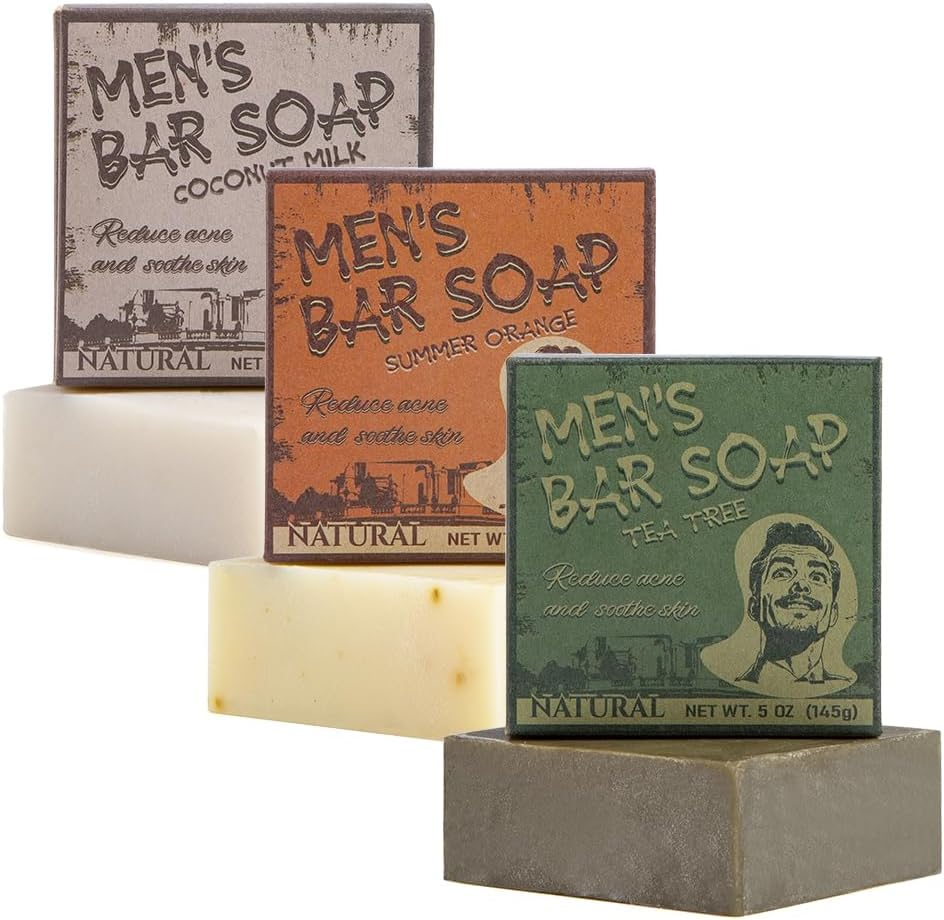 Natural Bar Soap for Men - 5Oz X 3 Bars Variety Pack, Men'S Bar Soap Made from Natural Oils, Acne Relief & Skin Cleansing - Australian Tea Tree, Summer Orange, Coconut Milk image number 2