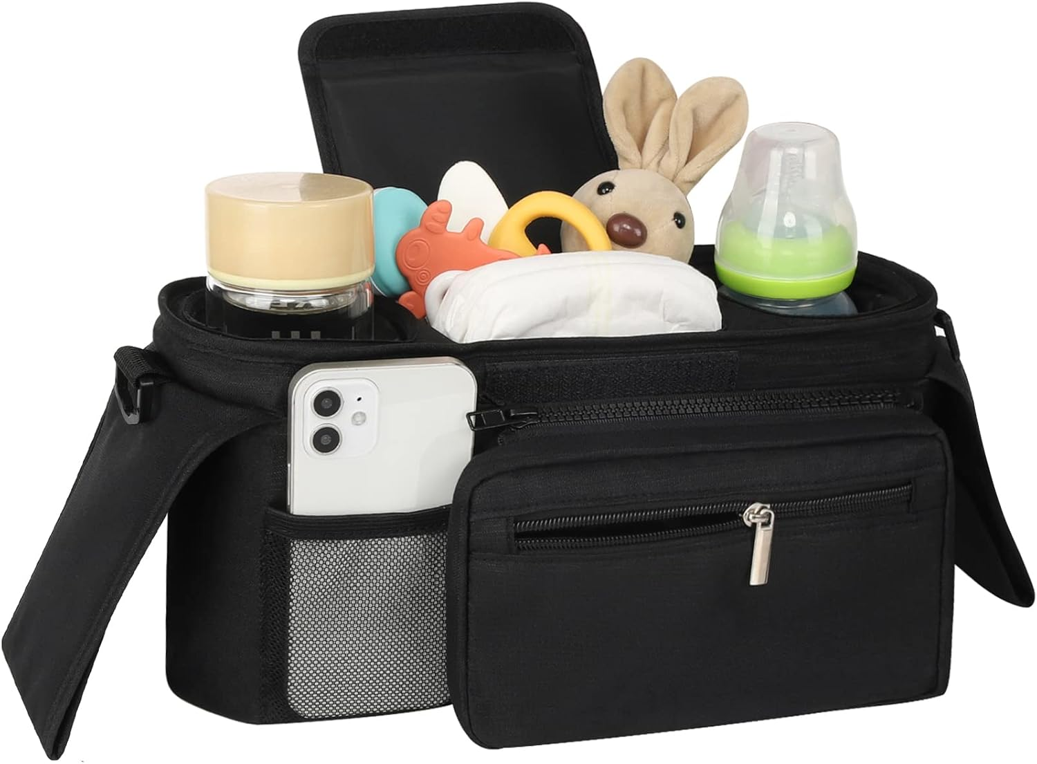 Accmor Universal Stroller Organizer with Insulated Cup Holder Detachable Phone Bag Shoulder Strap,Stroller Bag Caddy Organizer Accessories Stroller Organizer for Uppababy, Baby Jogger Strollers image number 5