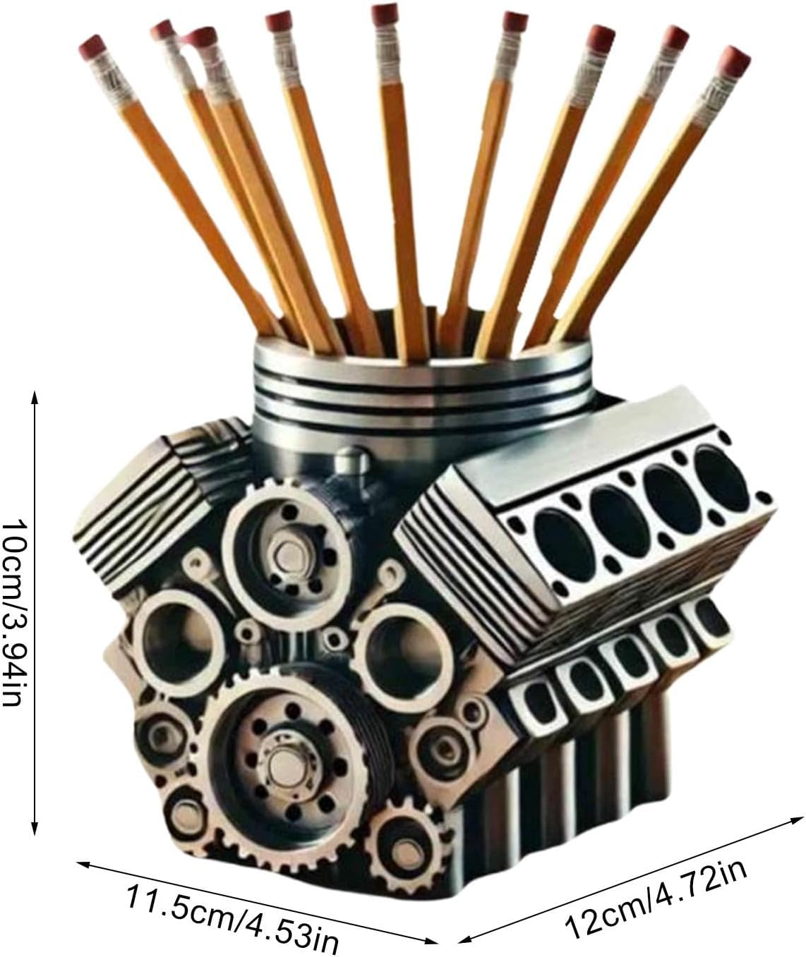 Engine Pencil Holder, Creative Pencil Holder, Stationery Storage, Mechanical Design Organizer, Supplies, Desk Accessory, Home Office Decor, 4.72X4.53X3.94 Inches image number 3