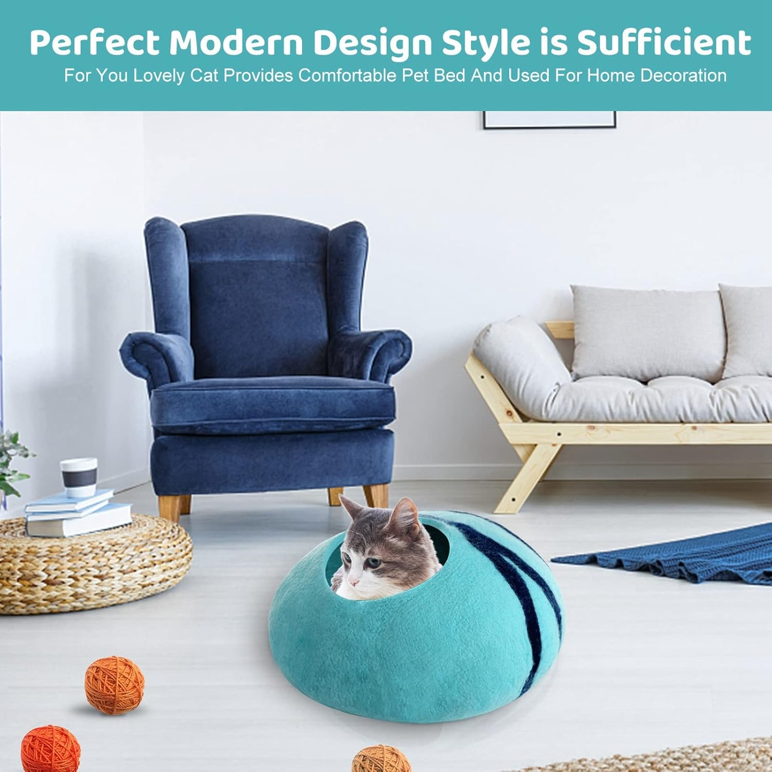 Cat Bed, Cat Cave Bed Artificial Wool Comfortable Warm Hideout Cat Dome Bed, Pet Kitten Dome Bed Cat House for Indoor Pet Supplies for Dogs Cats image number 3