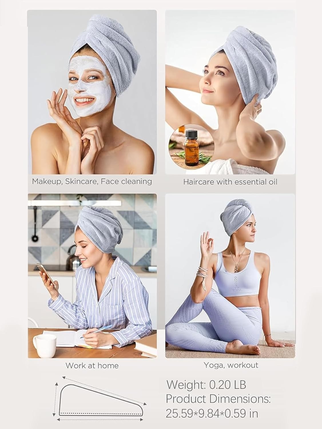 KU Pack of 3 Microfibre Hair Towels, Turban Hair Towel with Button, Super Absorbent, Quick-Drying, Haircare, Sleeping, Suitable for Women and Children, Long, Short, Curly Hair (Grey, Pink, Blue) image number 4