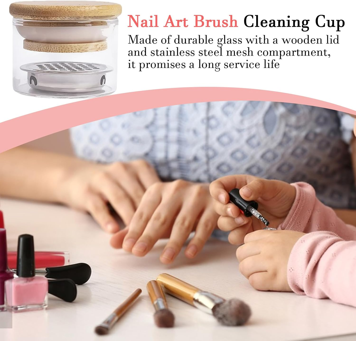 Storage Cup and Filter - Nail Arts Brush Cleaner Cup, Portable Nail Brush Cleaning Tool for Nail Salon, Nail Glass Cup with Lid, Storage Cup and Filter