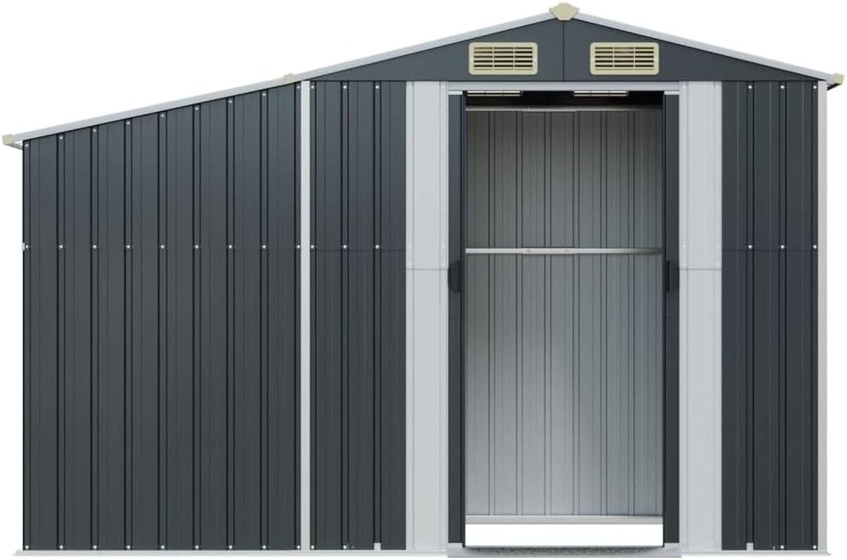 Vidaxl Garden Shed in Anthracite &ndash; Galvanised Steel Outdoor Storage with Air Vents, Sloping Roof, Firewood Stand and Convenient Handles