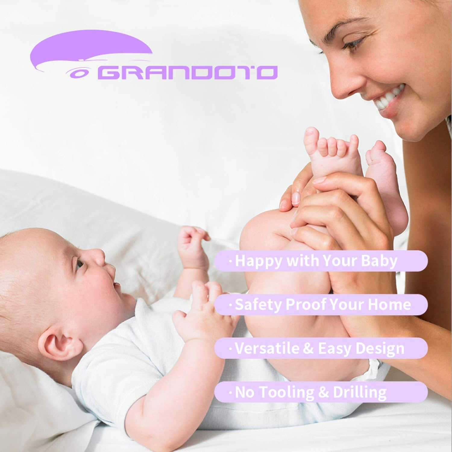 Sliding Cabinet Child Safety Locks-Grandoto U Slide Door Locking for Childproof Safe Latch & Baby Proofing Lock for Wardrobe,Kitchen,Bathroom,Drawer,Fridge,Cupboard Doors Knobs & Handles (4Pack White) image number 2