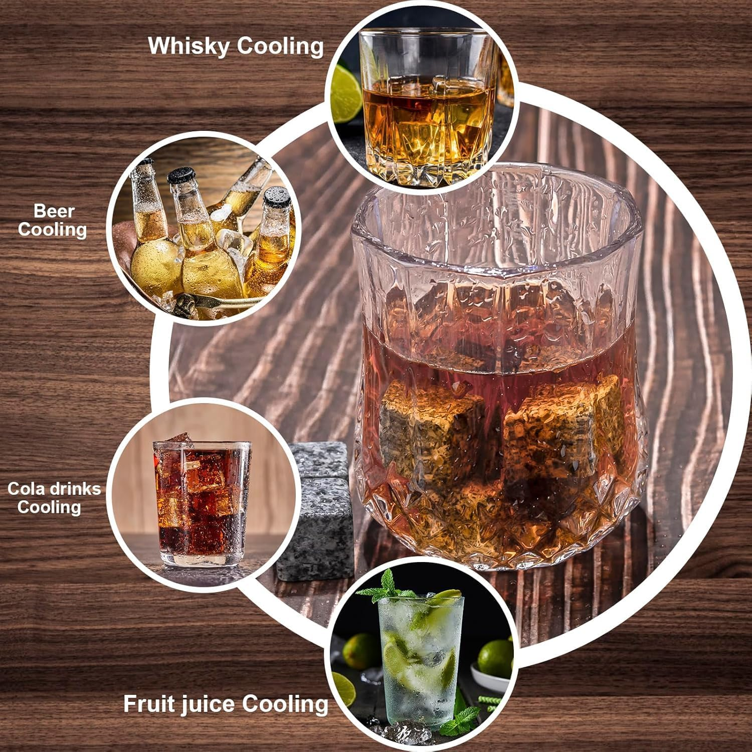 Whiskey Stones Gifts Sets for Men, Whiskey Glasses Set of 2 with Chilling Rocks, Bourbon Gifts Wooden Box Anniversary Birthday Gifts for Men Him Dad Husband image number 1