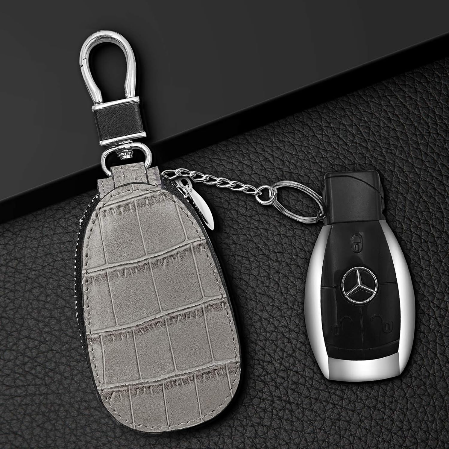 Luckycoin Universal Hanging Waist Crocodile Pattern Leather Car Key Fob Case Crocodile Pattern Car Key Holder with Hook,Key Fob Cover Car Key Fob Protector Key Holder Case,Key Chain