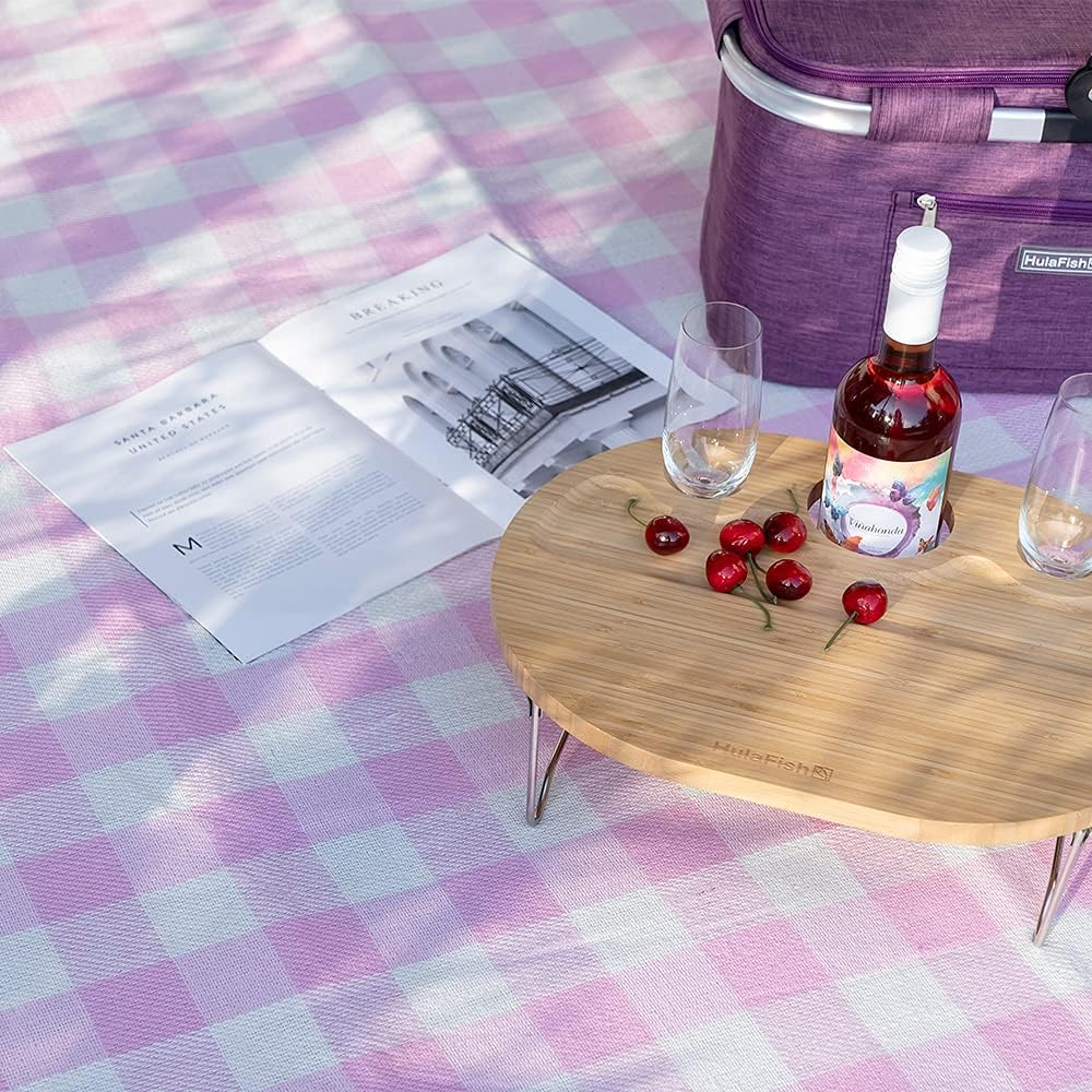 Foldable 59''X79'' Extra Large Waterproof Picnic Blanket - Thick Outdoor Mat Perfect for Park and Beach, Water Resistant for Happy Outings. Machine Washable Picnic Tote... (Pink Gingham) image number 1