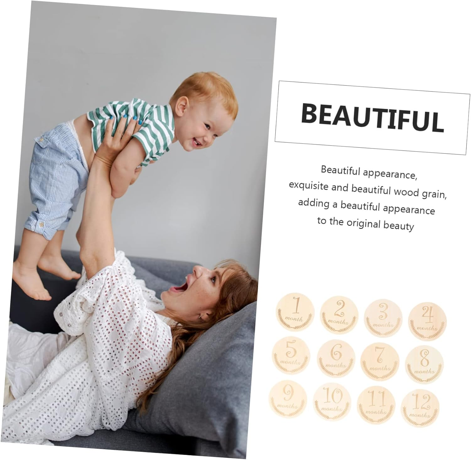 12Pcs Milestone Wooden Cards Set for Newborn Photography Friendly Monthly Souvenir Props Durable Creative Keepsake Accessories for Photo Sessions image number 3