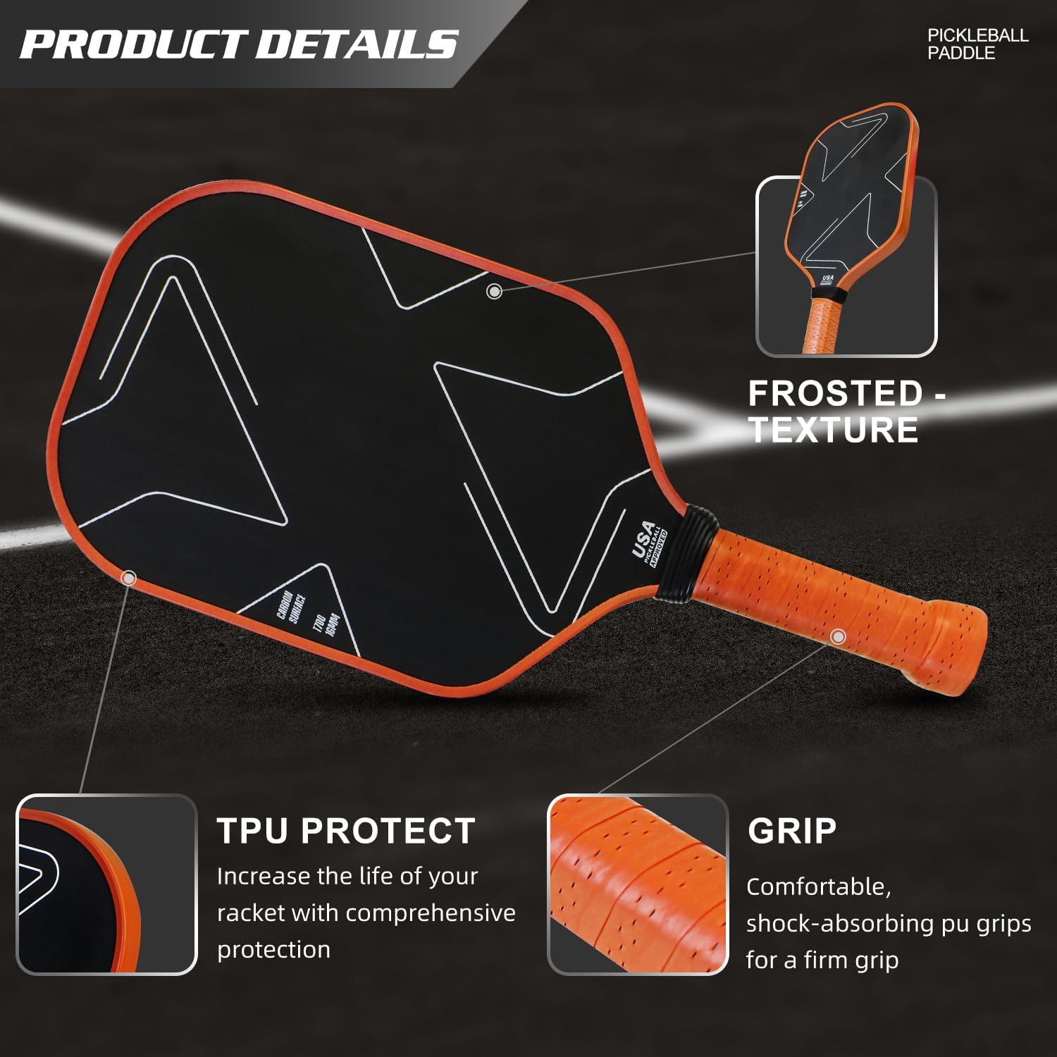 KOFULL Pickleball Paddle USAPA Approved Pickle Ball Paddle Carbon Fiber Pickleball Set with Paddle Cover, Lightweight Graphite Pickleball Paddles image number 3