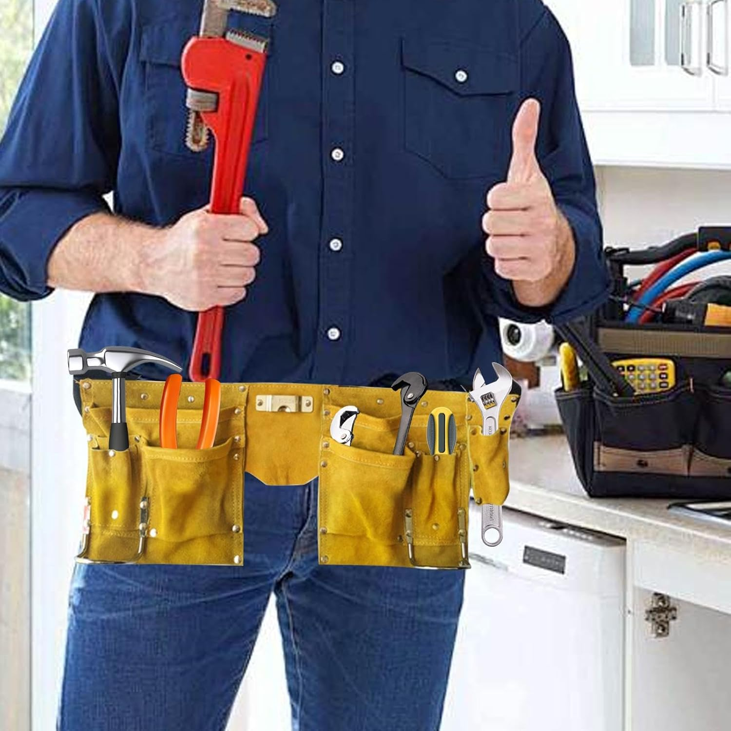 Humdcdy Small Tool Bag,Garden Tool Organizer with Pocket - Versatile Cleaning Organizer Bag, PU Leather Work Supply Bag for Gardener Electrician Contractor Repairman image number 3