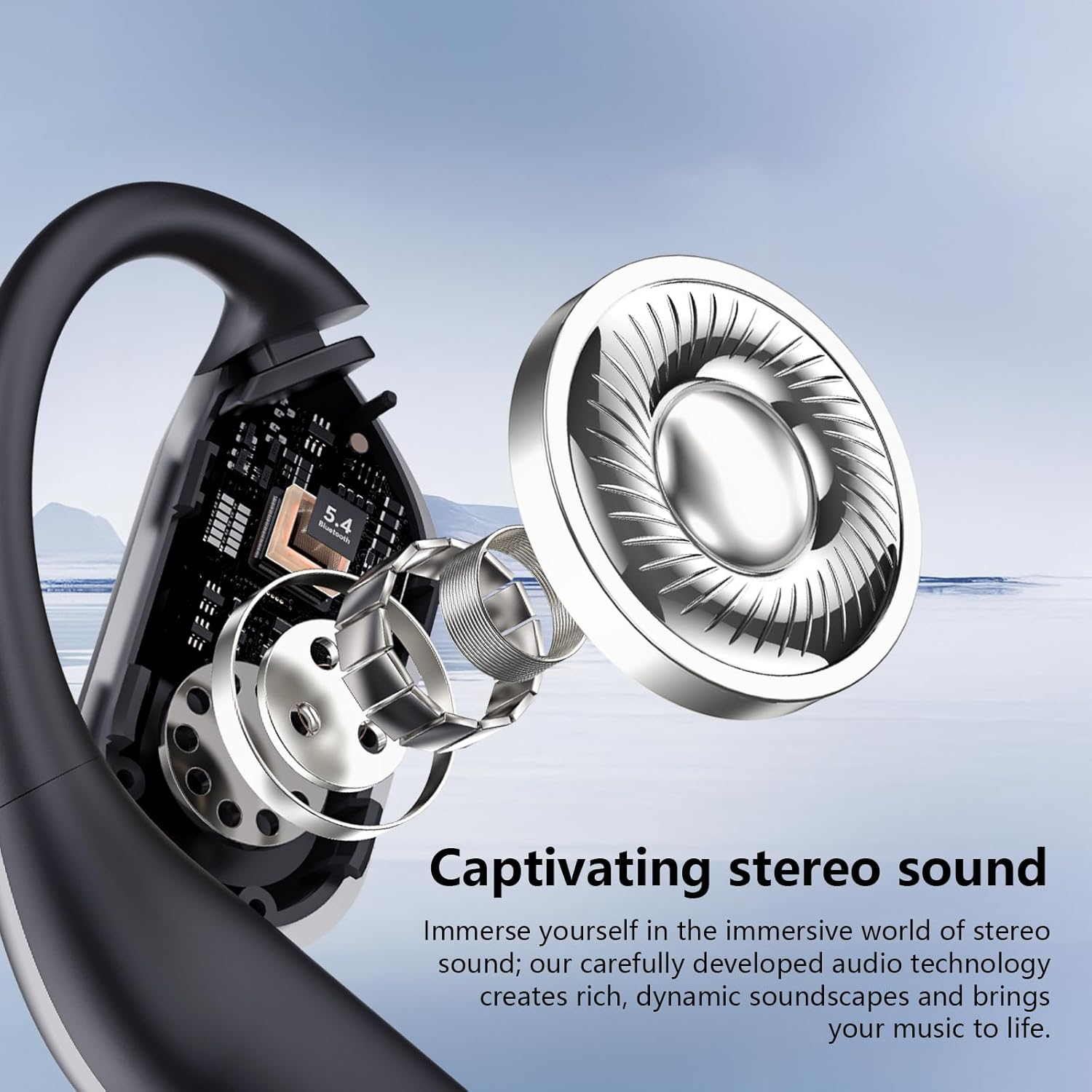 Open Ear Wireless Earbuds Headphones, Bluetooth 5.4, Built-In Mic, IPX7 Waterproof, LED Display Charging Case,Ear Hooks Clip Ear Buds，Design for Running Fitness Workout Office Game Gym image number 3