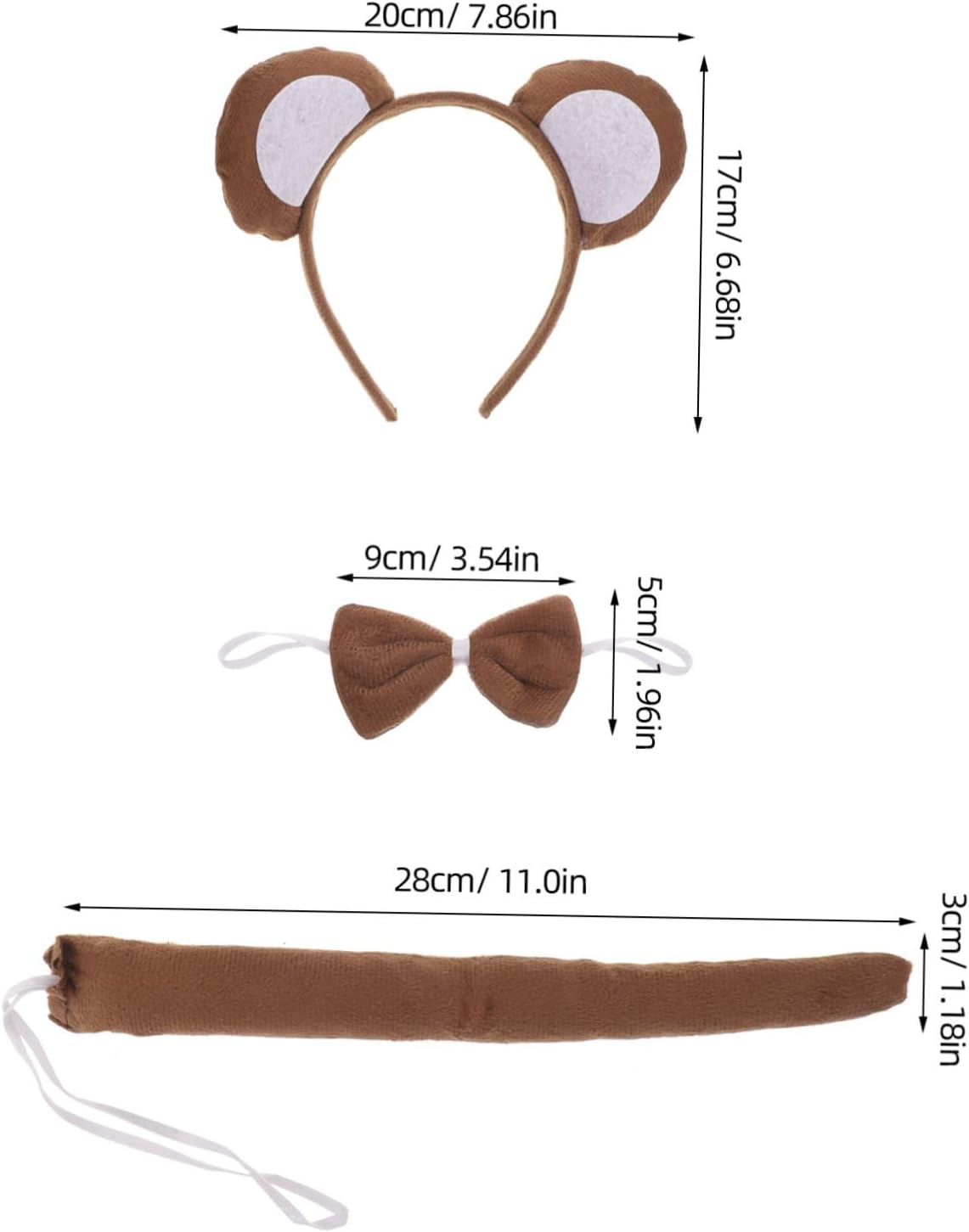 Minkissy 3Pcs Cartoon Animal Dress up Set for Boys and Girls Includes Monkey Headband Bow Tie and Fun Monkey Tail for Costume Party and Jungle Theme Party Decorations image number 1