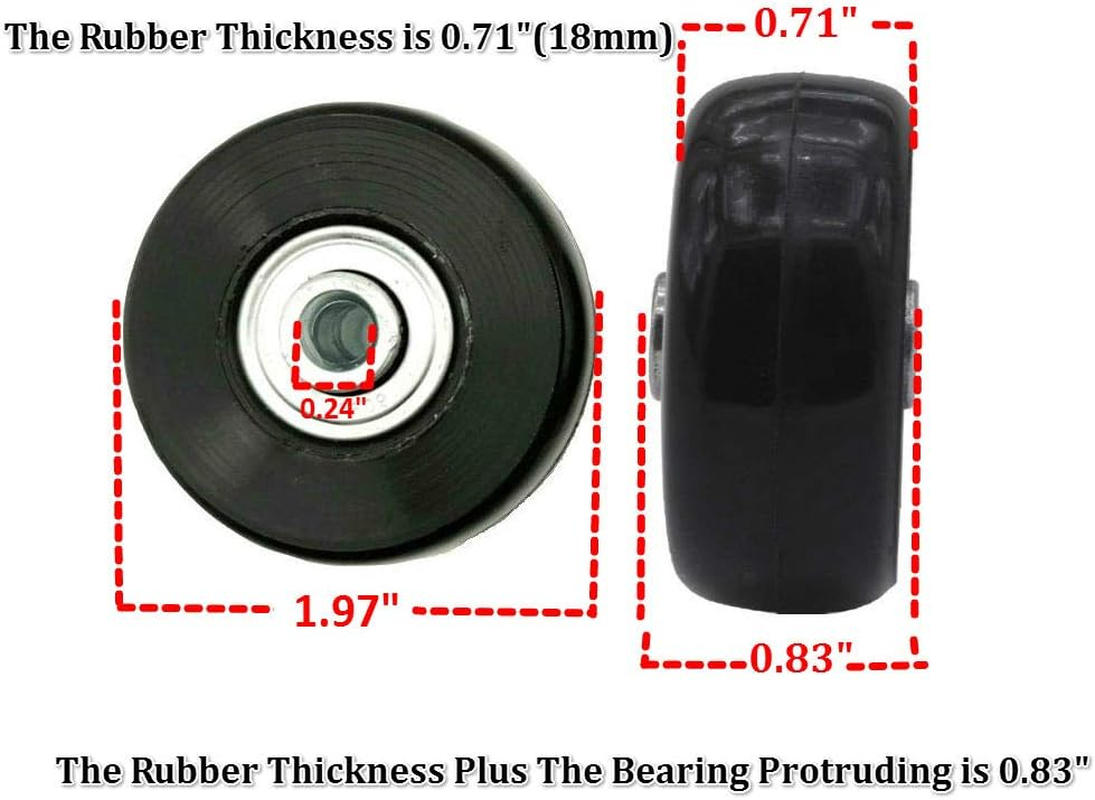 Pack of 4 Suitcase Wheels Replacement Wheels, 50 X 18 Mm Rubber Luggage Suitcase Wheels, Universal Luggage Suitcase Replacement Wheels, Replacement Wheels for Luggage Trolleys Pushchairs image number 1