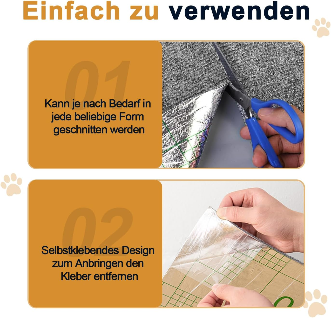 Topbine Pack of 2 Self-Adhesive Cat Scratching Mats, 30 X 100 Cm, Trimmable Cat Scratching Boards, Grey, Self-Adhesive Scratching Mat, Cat Scratching Boards, DIY Trimmable Carpet Mat for Protects image number 1