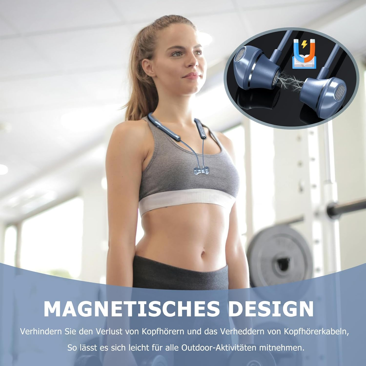 Bluetooth Headphones in Ear Wireless with Neckband Waterproof Sports Headphones Microphone Noise Cancelling Headphones Headset Torch Earphones with Cable Wireless Earbuds for Running Jogging Sports image number 3