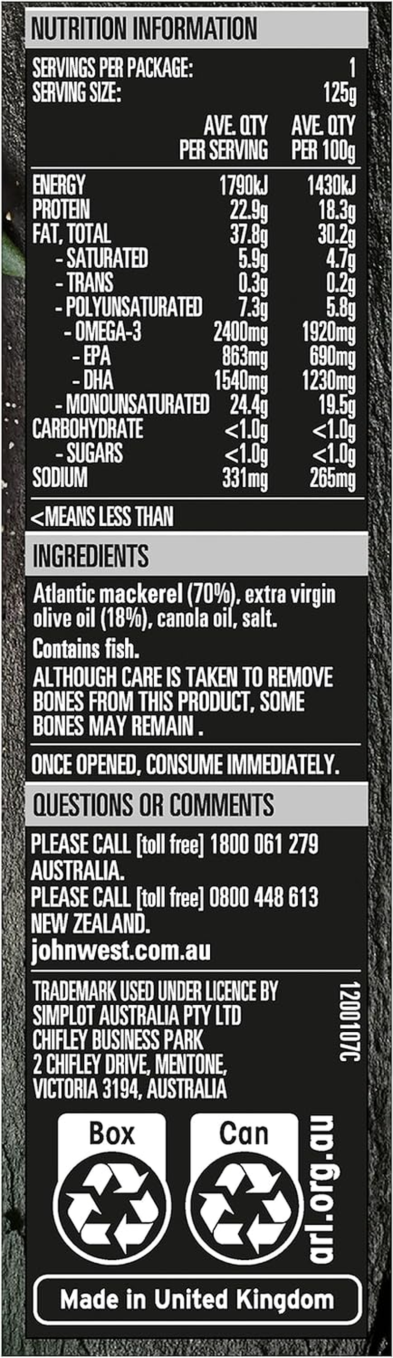 John West Wild Scottish Mackerel Fillets in Olive Oil Blend12 X 125 G image number 5