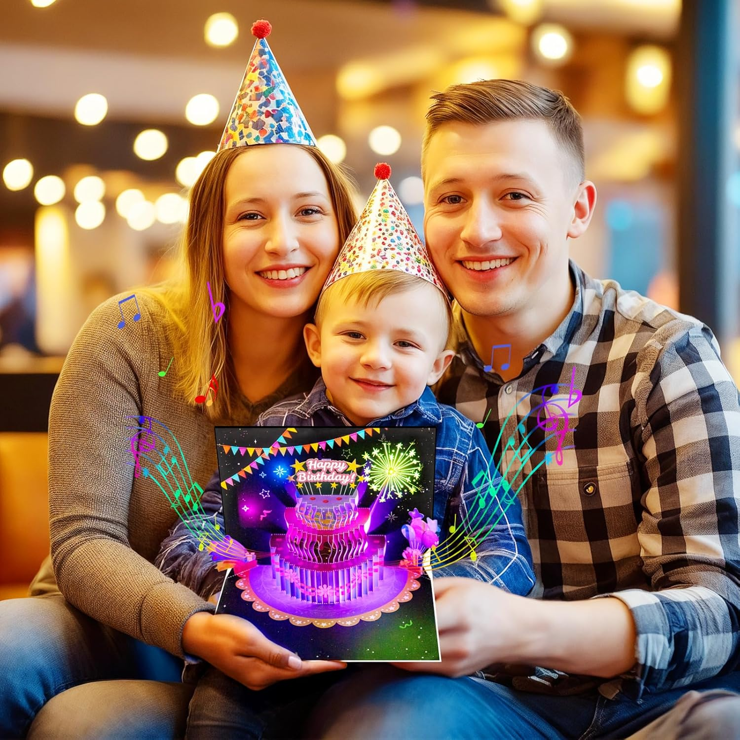 Musical 3D Birthday Cake Pop-Up Card with LED Lights and Music &ndash; Happy Birthday Card with Fireworks and Balloons &ndash; for Kids, Adults, Friends, and Family &ndash; Birthday Gift with Envelope and Notecard - Dinosaurs image number 2