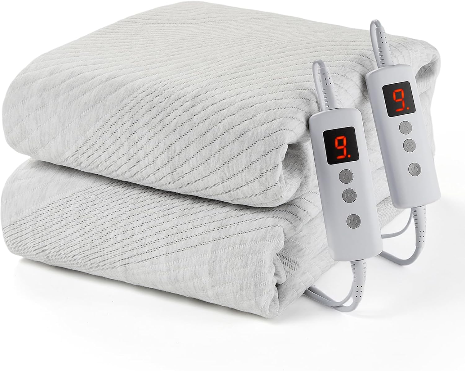Dual Control Electric Blanket Queen 150X200Cm, Breathable Air-Layer Heated Underblanket with 10 Heat Level & 9 Hours Auto Off, Fully Fitted Heating Mattress Pad with Overheat Protection, Light Grey image number 1