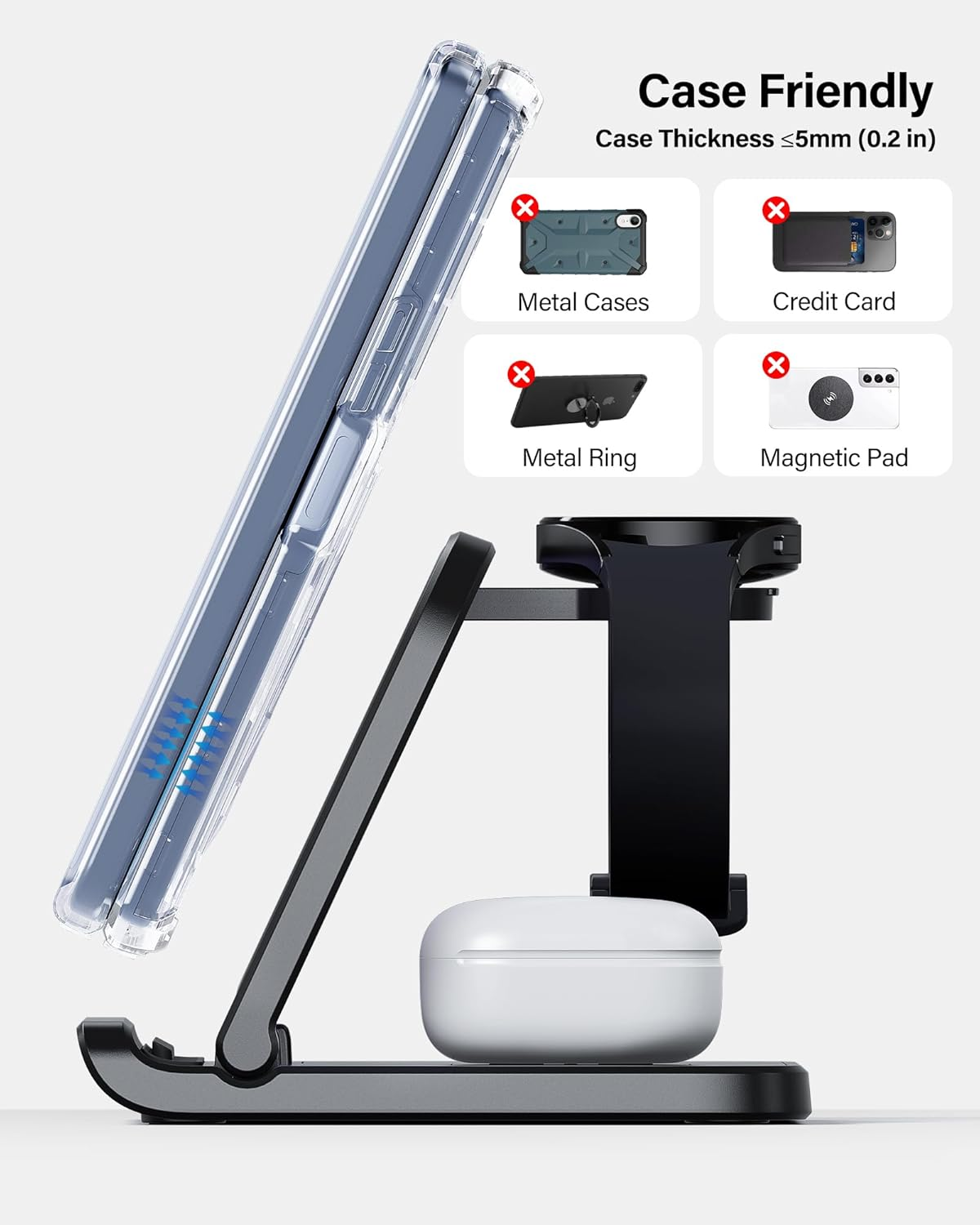 Swanscout Wireless Charger for Samsung Z Fold 7/6/5/Pixel 9 Pro Fold, 3 in 1 Foldable Wireless Charging Station for Samsung Z Fold, Galaxy Watch 7/Ultra/6/5, Galaxy Buds 3, Swanscout 705S image number 2