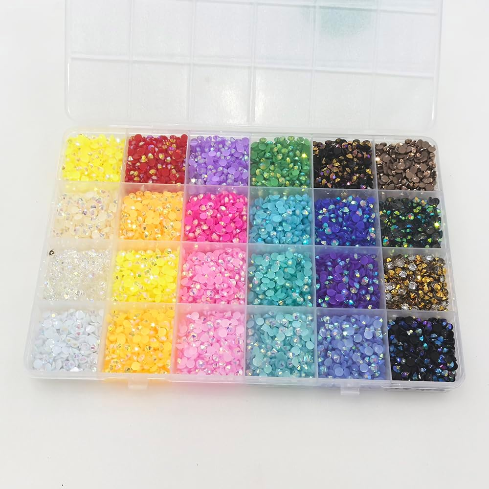 12000Pcs Nail Art Rhinestones, Betterjonny 24 Colors 4Mm round Nail Flatback Rainbow Gems Set with Tweezers and Pencil AB Glitter Flat-Bottomed Rhinestone for Crafts Decoration and Jewelry Making image number 3