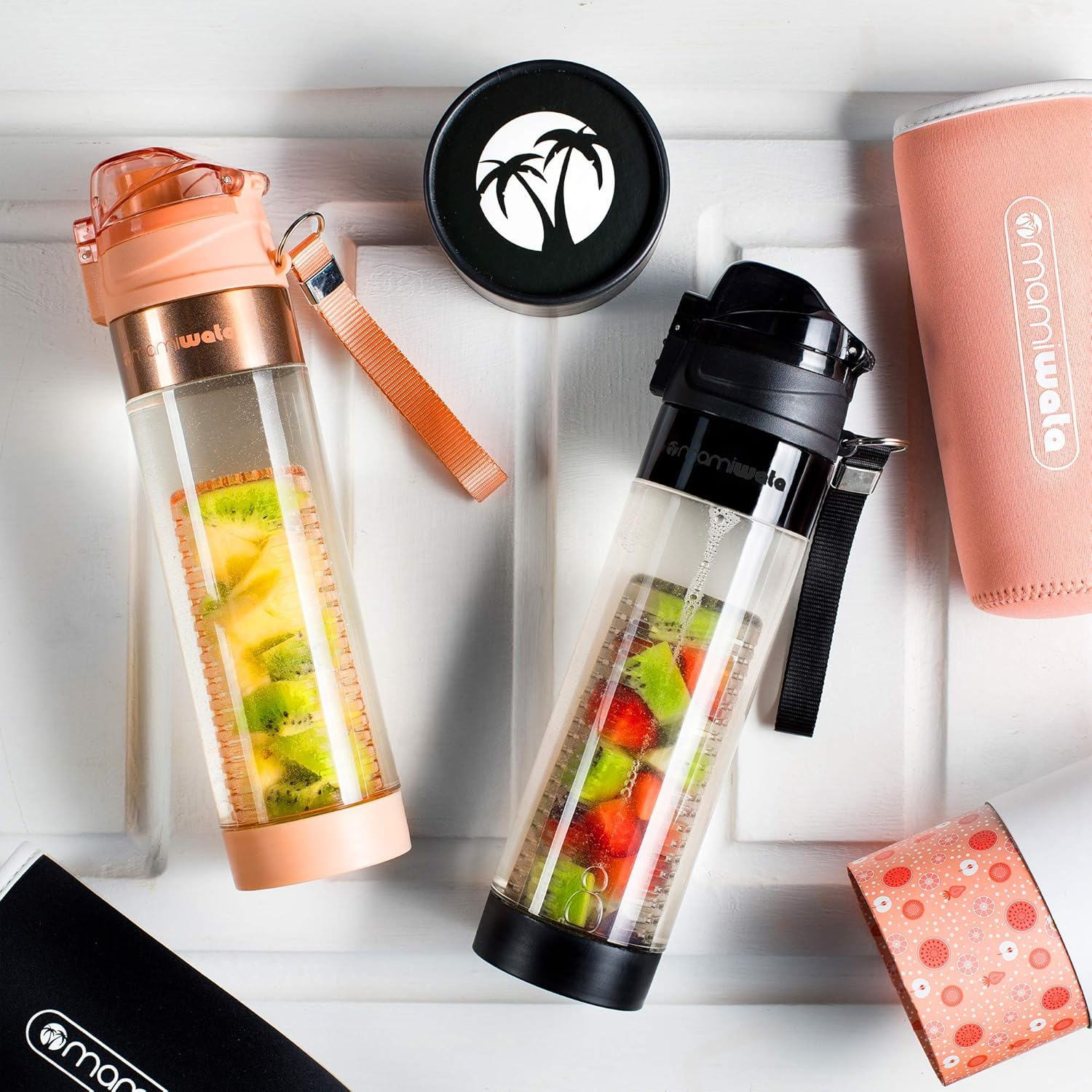 MAMI WATA Fruit Infuser Water Bottle - Beautiful Gift Box - Unique Stylish Design - Free Fruit Infused Water Recipes Ebook and Insulating Sleeve - 24Oz image number 1