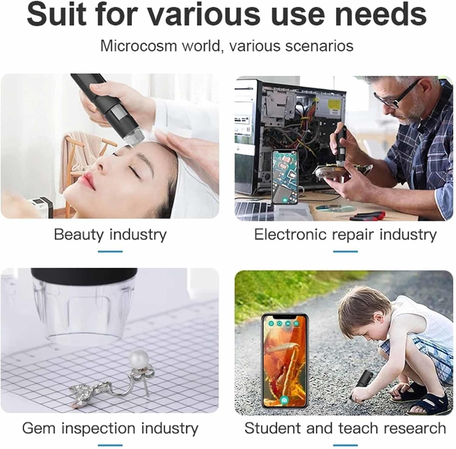 Wireless Digital Microscope, 50X to 1000X Magnification Portable Wifi Handheld Digital Microscope with 8 Leds, Compatible with Android 4.4, Ios 9.0, 7 8 10, OS X 10.8 or Higher