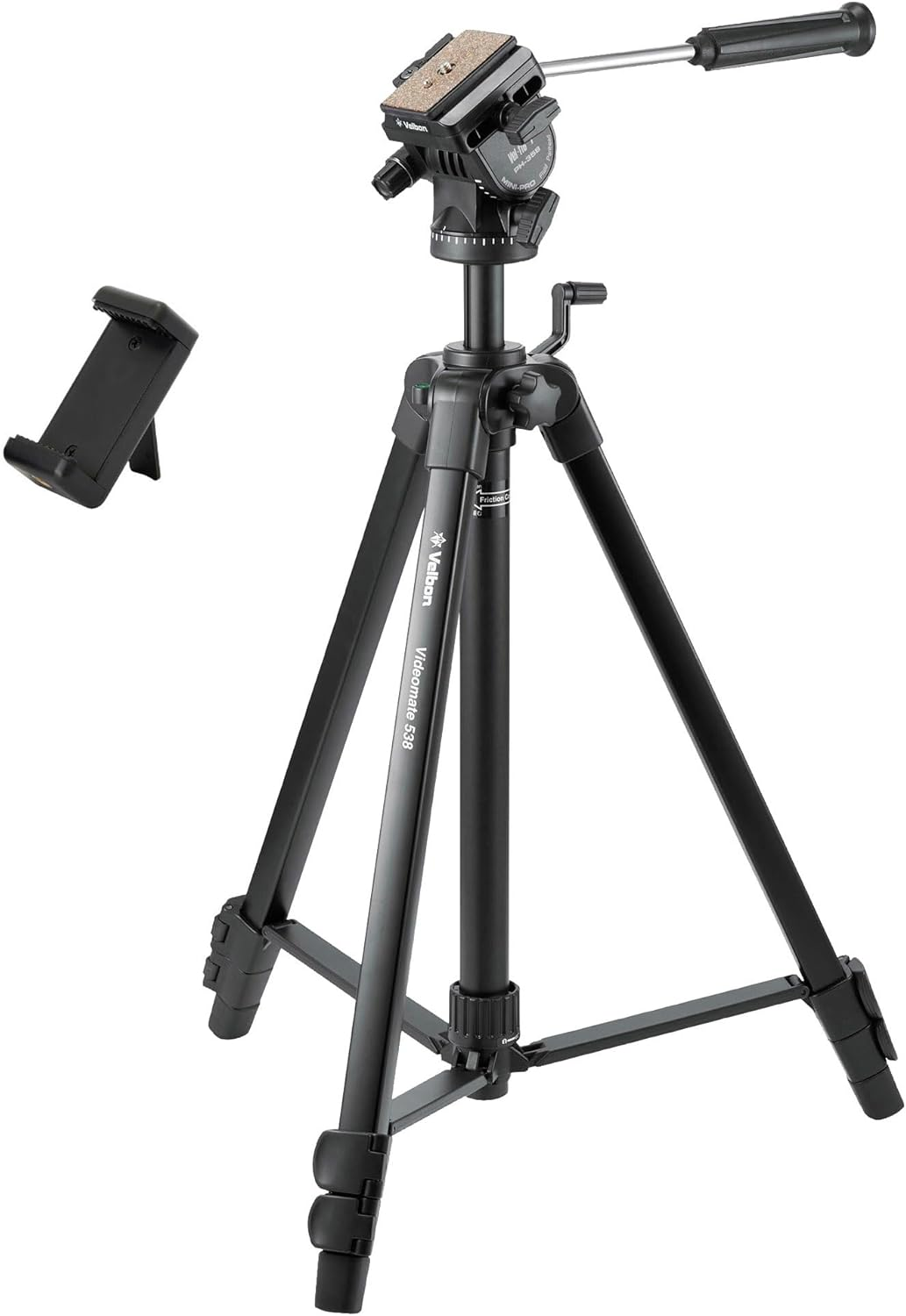 Velbon AMZ-VM-538-H 0017915501621 Video Tripod, Medium Family Video Tripod, Total Height Approx. 63.3 Inches (161 Cm), 3 Tiers, Aluminum, Equipped with Oil-Flude Drums, Steel, Movies, Smartphone image number 2