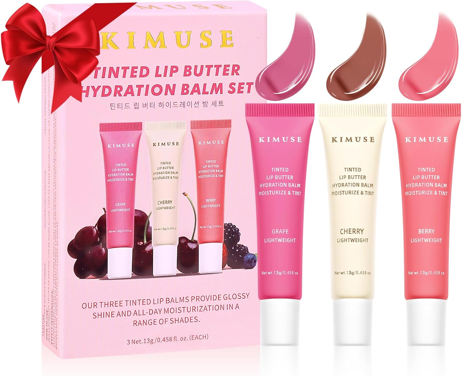 KIMUSE Tinted Lip Balm Trio, Hydrating Lip Butter Moisturizing for Shine Finish & Soft, Cruelty-Free & Vegan Formula