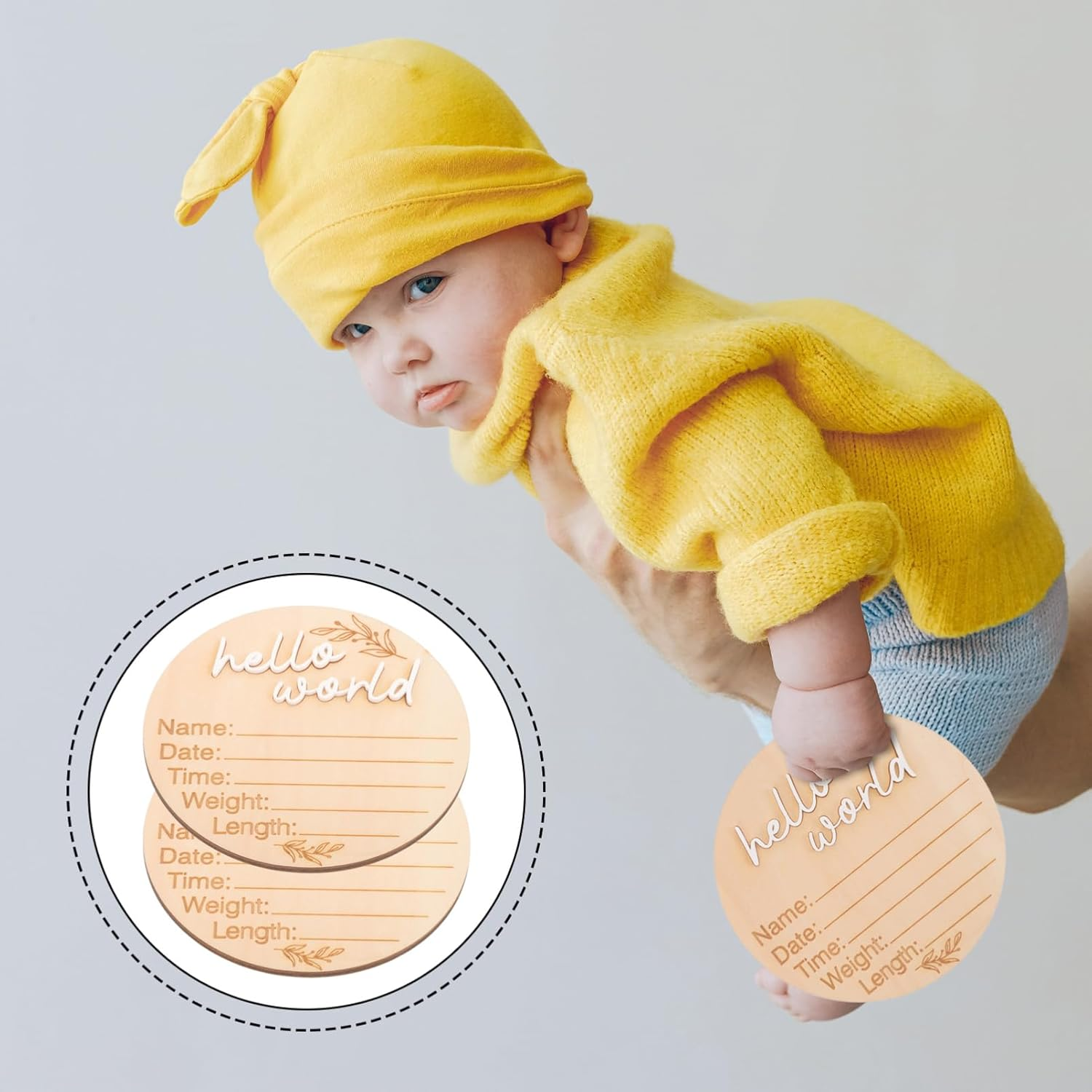 Toddmomy 2Pcs Wooden Baby Birth Announcement Sign Discs Newborn Milestone Cards Nursery Announcement Board Baby Monthly Props for Infant Growth Tracking image number 3